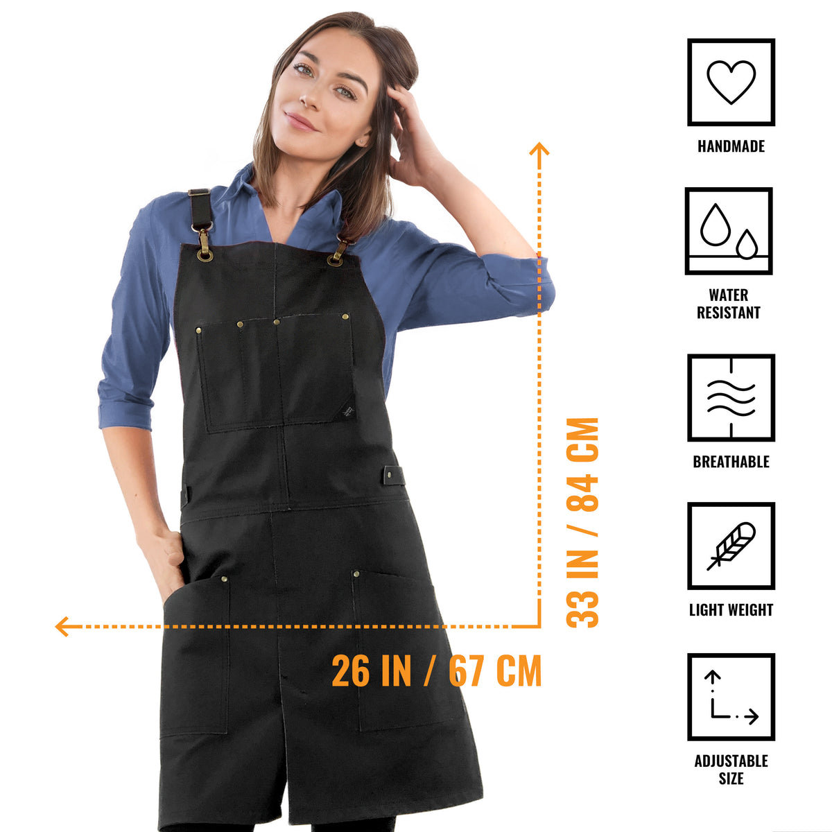 Leather Apron - Real Leather Body, Pockets &amp; Crossback Straps - Split-Leg, Riveted, Lined - Under NY Sky