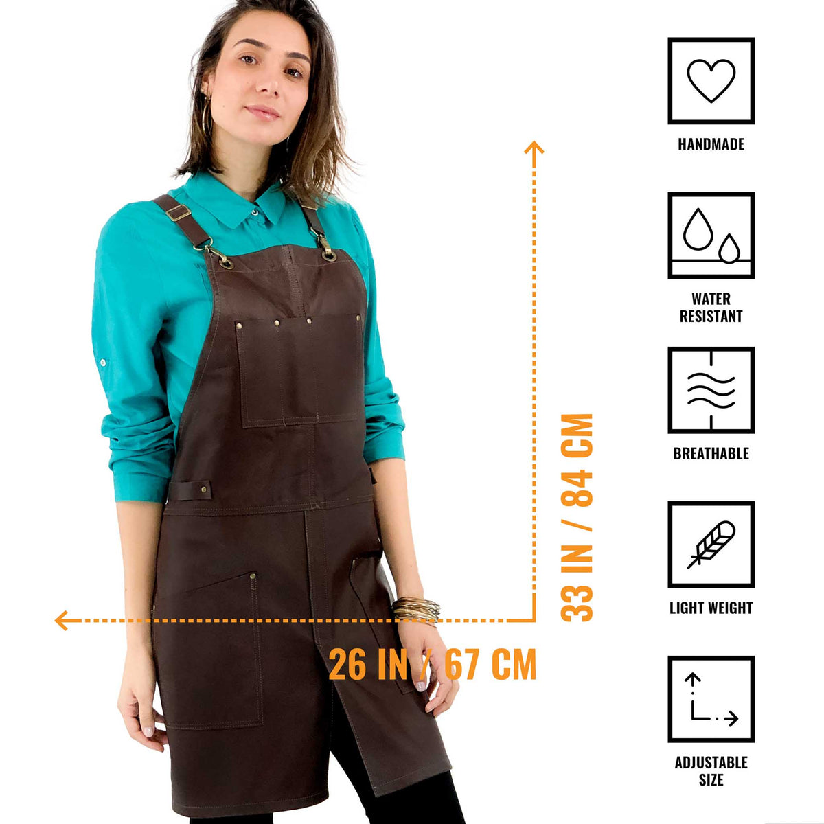 Leather Apron - Real Leather Body, Pockets &amp; Crossback Straps - Split-Leg, Riveted, Lined - Under NY Sky