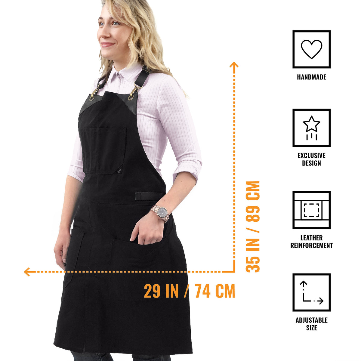 Leather Straps Apron - Twill - Easy-Fastening No-Tie - Chef, Bartender, Shop, Barista  -  Under NY Sky