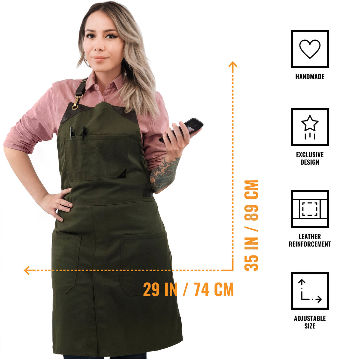 Leather Straps Apron - Twill - Easy-Fastening No-Tie - Chef, Bartender, Shop, Barista  -  Under NY Sky