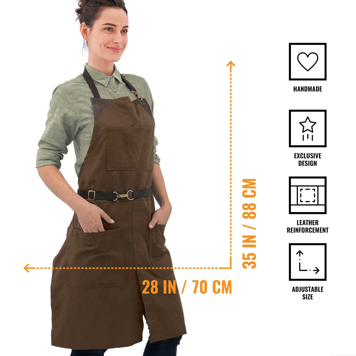 Chef Apron - Twill, No-Tie, Leather Trim, Split - Chef, Bartender, Barista, Grill, Shop - Under NY Sky