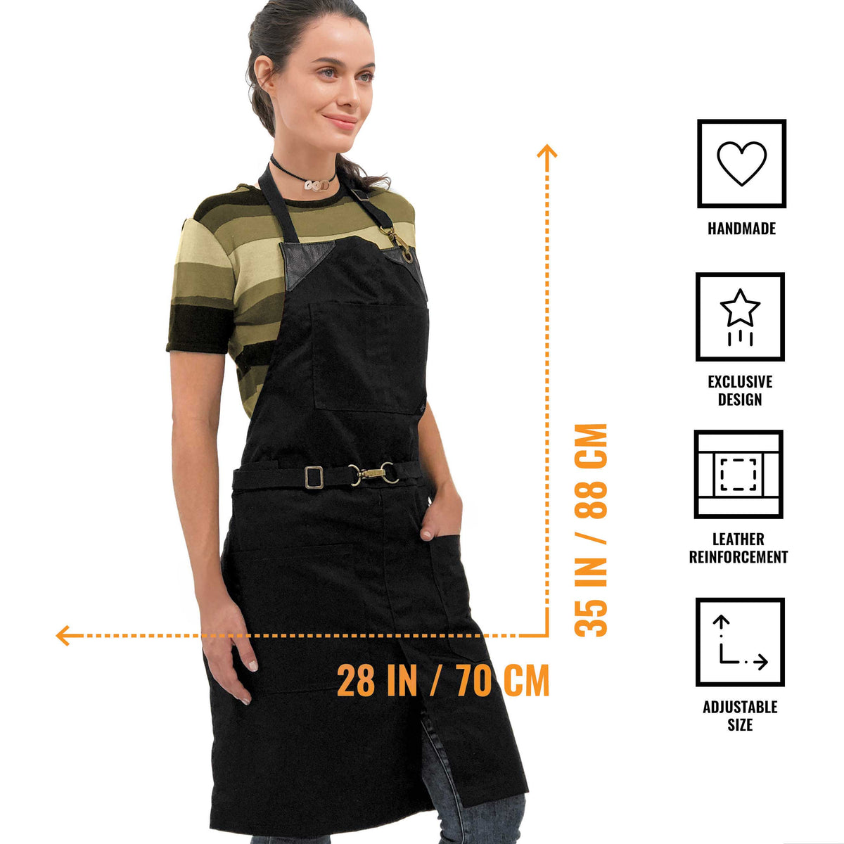 Chef Apron - Twill, No-Tie, Leather Trim, Split - Chef, Bartender, Barista, Grill, Shop - Under NY Sky