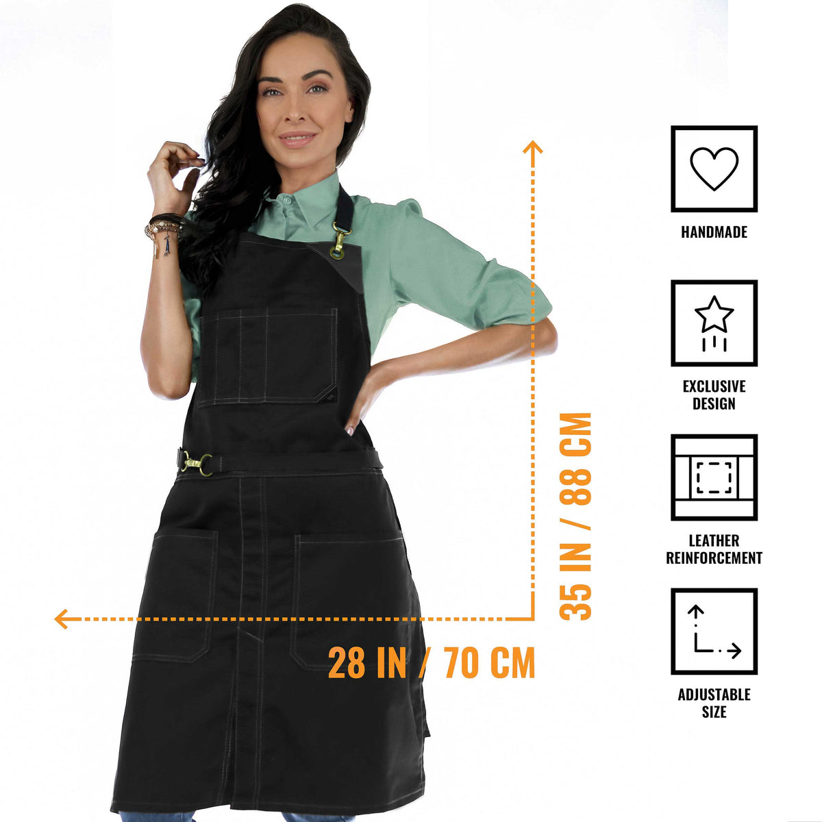 Chef Apron - Twill, No-Tie, Leather Trim, Split - Chef, Bartender, Barista, Grill, Shop - Under NY Sky