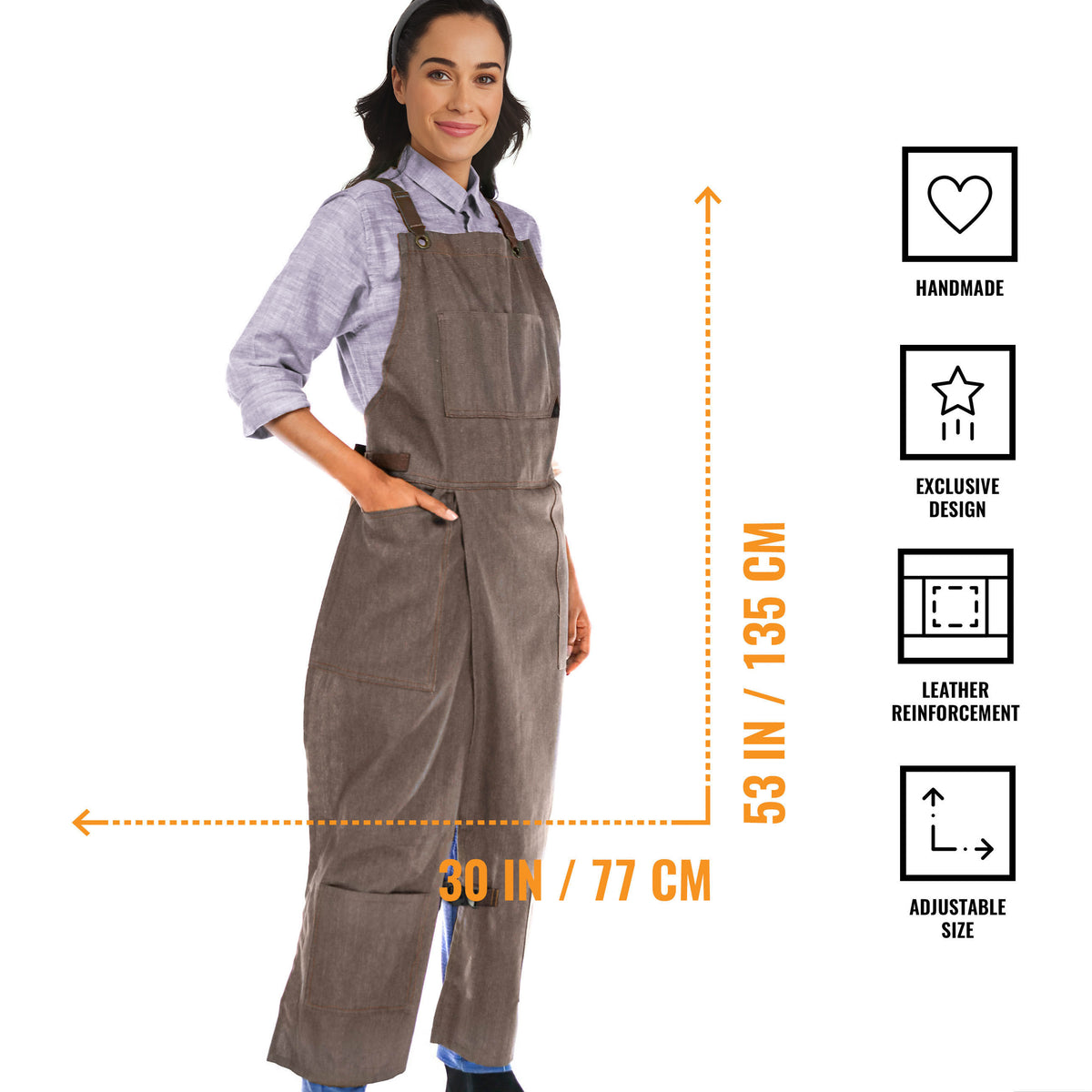 Pottery Apron – Full Split-Leg - Pro Denim &amp; Twill – Cross-back, Leather Reinforcement - Ceramics - Under NY Sky