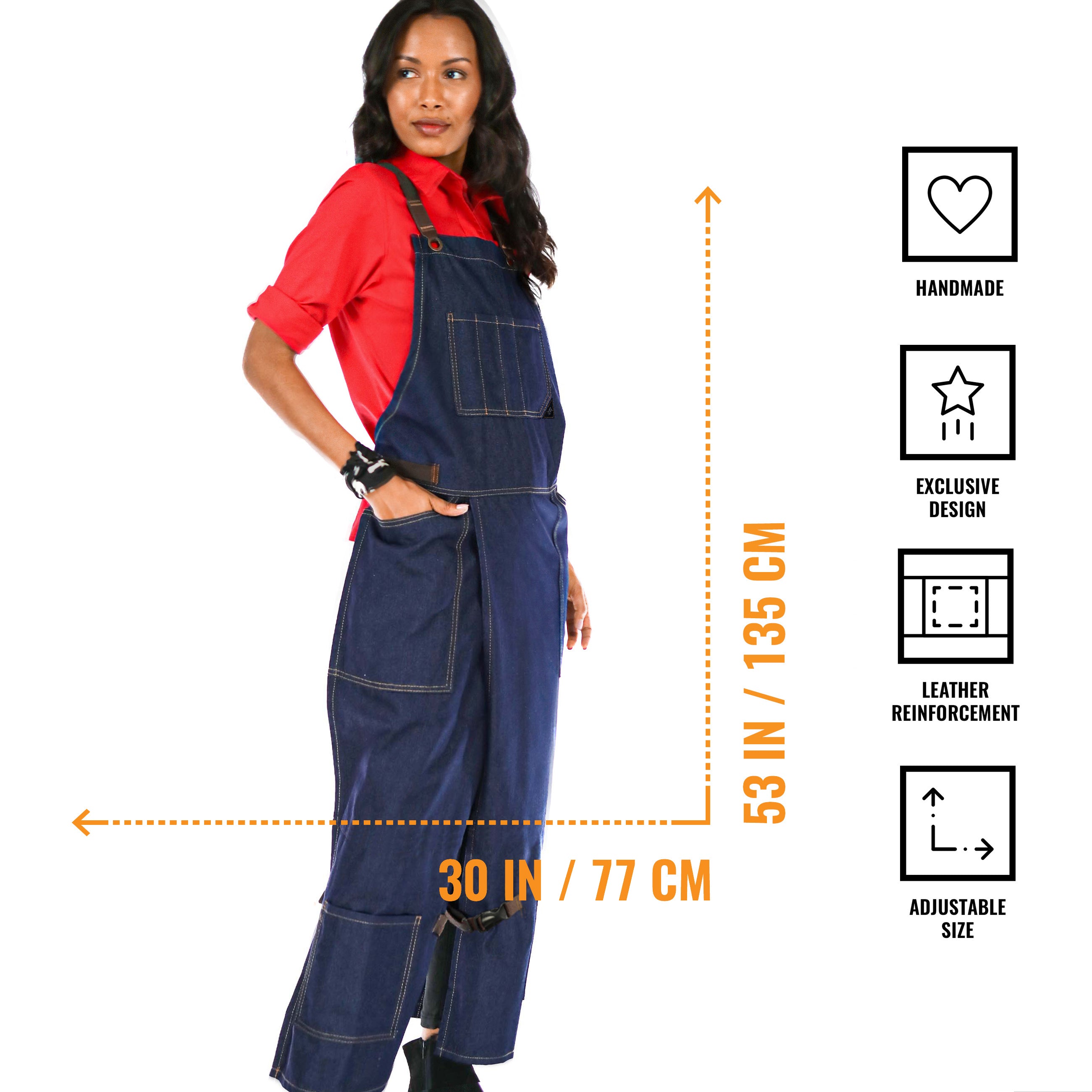 Split leg apron for pottery, denim with pockets, 2024 cross back design, heavy duty, hand building, for clay and paint, gift for chef, Canada