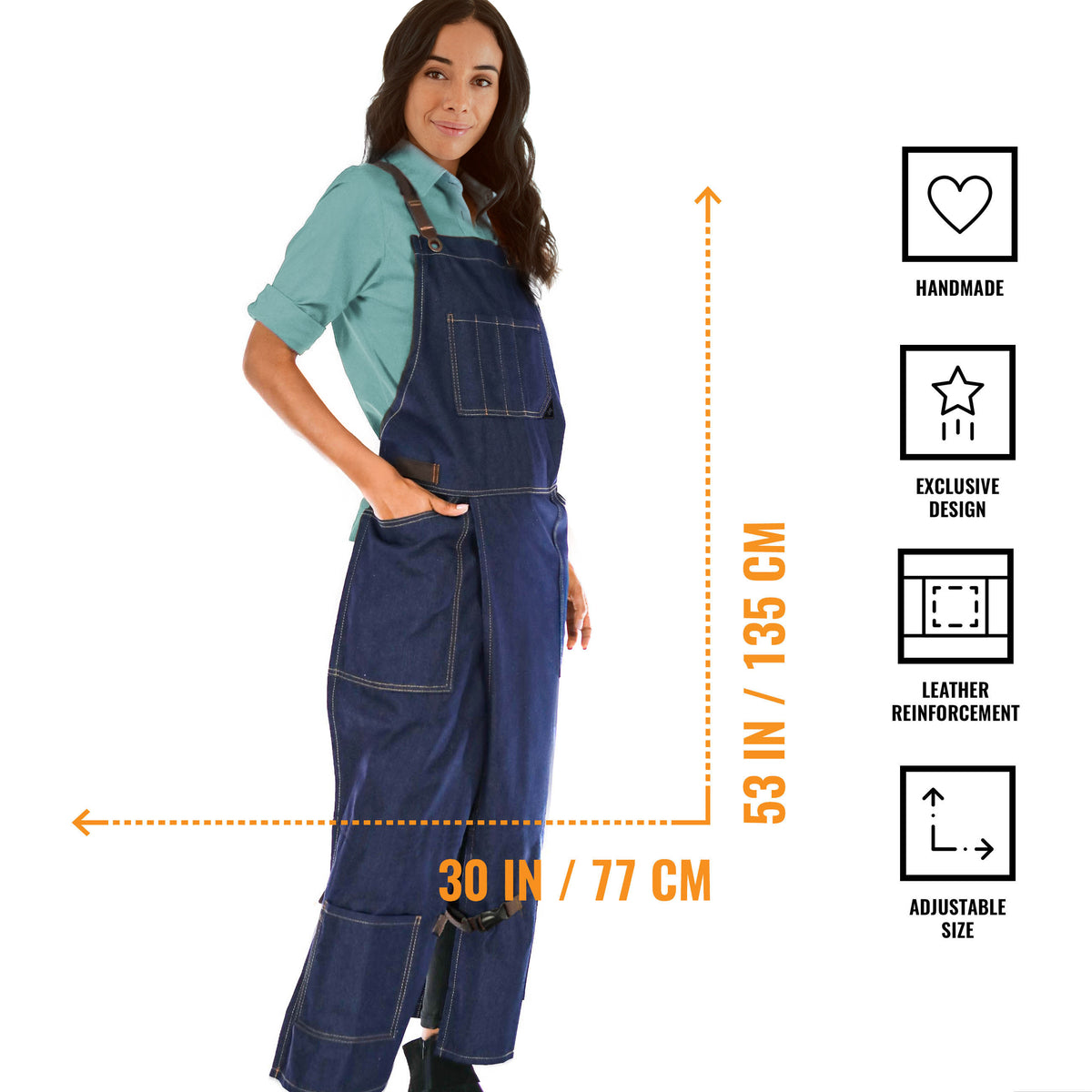 Pottery Apron – Full Split-Leg - Pro Denim &amp; Twill – Cross-back, Leather Reinforcement - Ceramics - Under NY Sky
