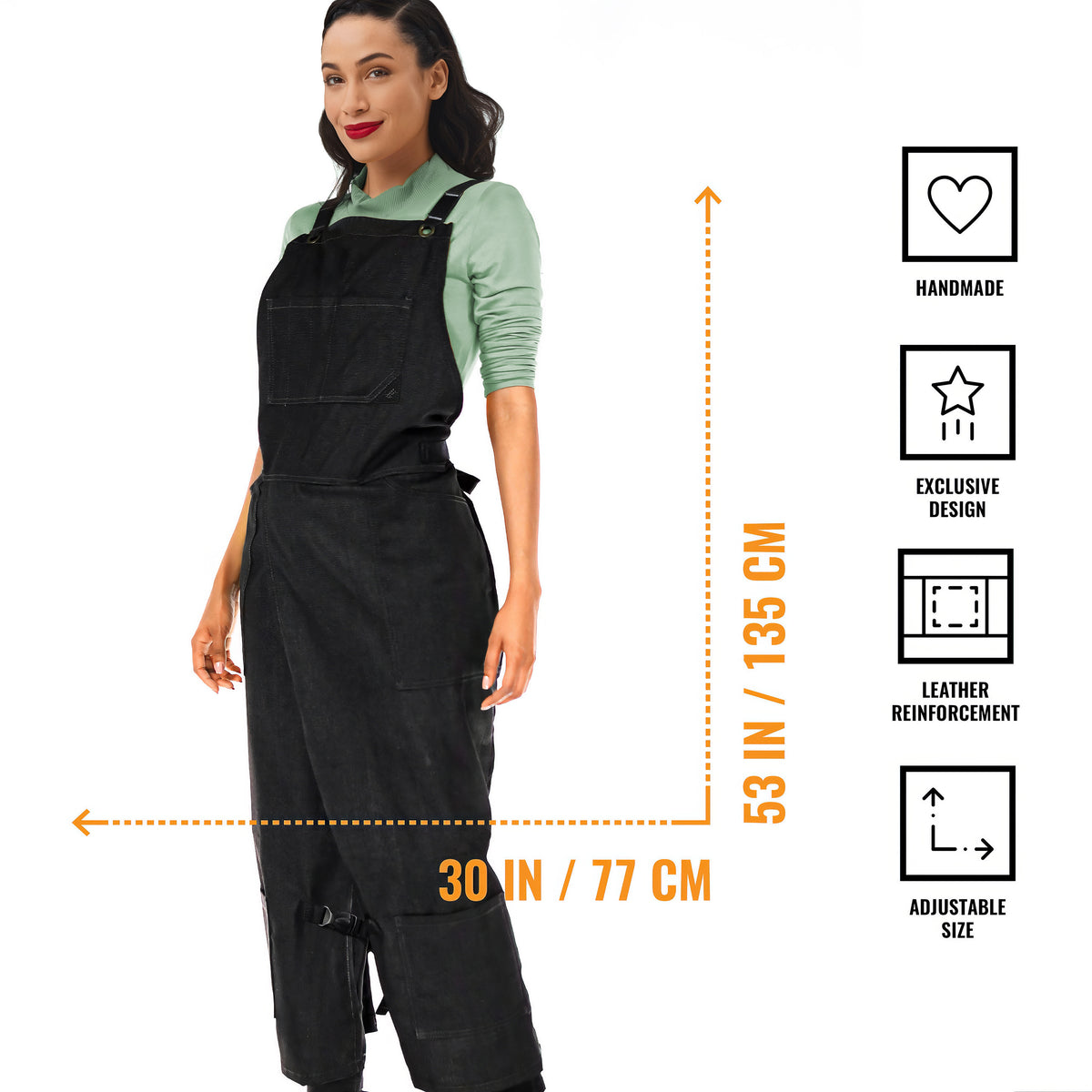 Pottery Apron – Full Split-Leg - Pro Denim &amp; Twill – Cross-back, Leather Reinforcement - Ceramics - Under NY Sky