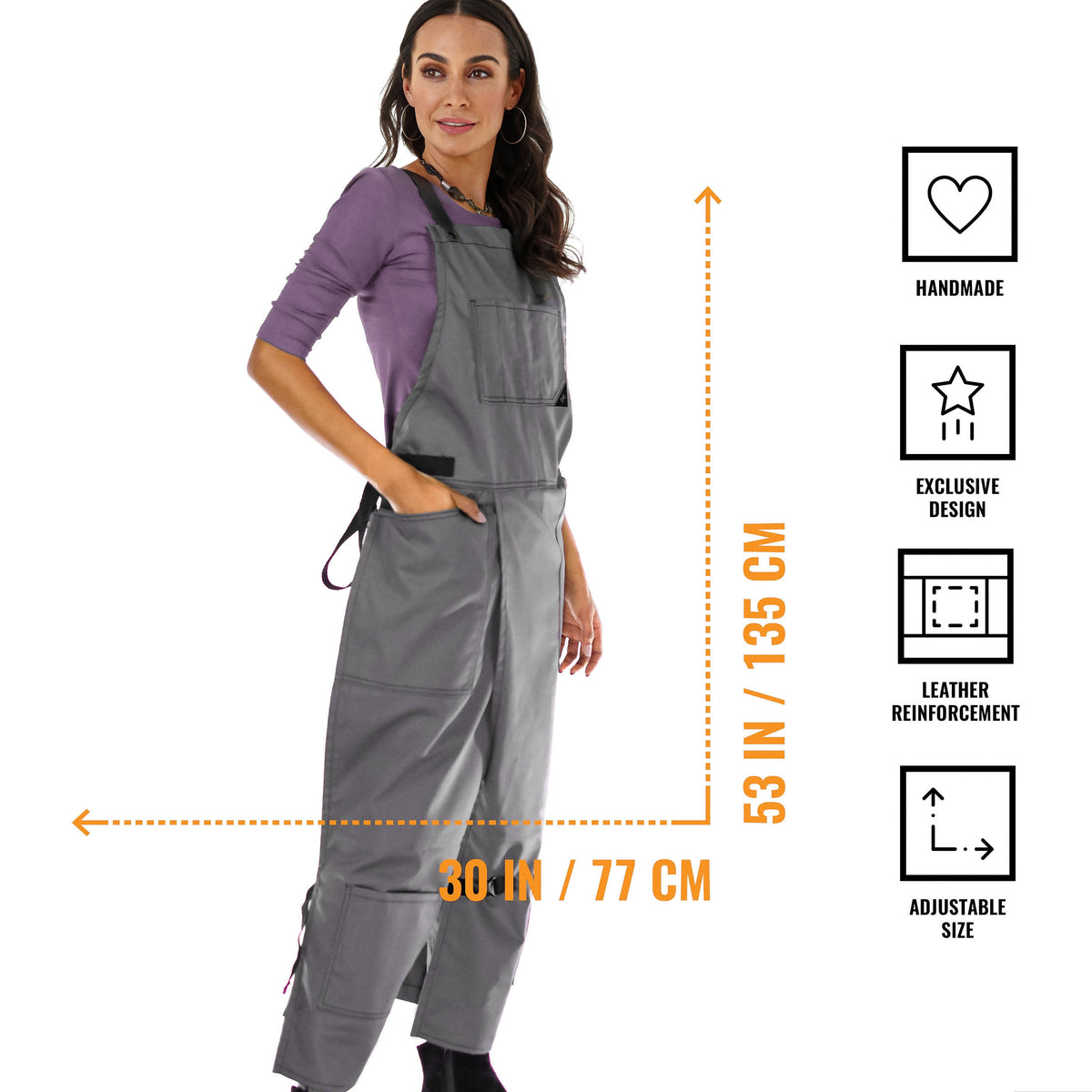 Pottery Apron – Full Split-Leg - Pro Denim &amp; Twill – Cross-back, Leather Reinforcement - Ceramics - Under NY Sky