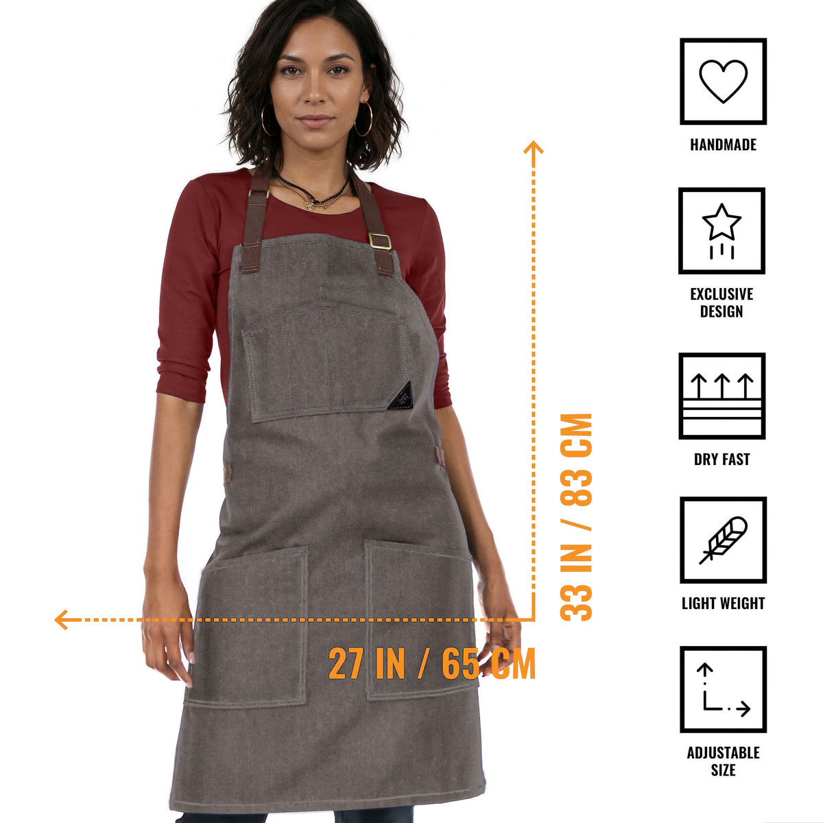 Chef Apron – Denim or Twill - Cotton Straps - Smart Pockets - Pro Chef, Cook, Barista, Bartender - Under NY Sky
