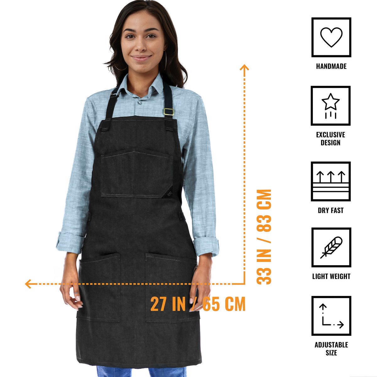 Chef Apron – Denim or Twill - Cotton Straps - Smart Pockets - Pro Chef, Cook, Barista, Bartender - Under NY Sky