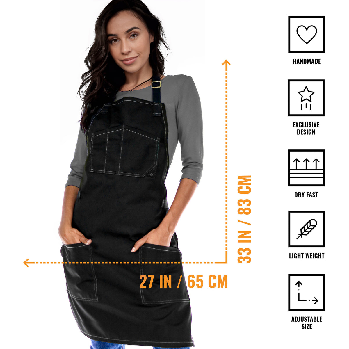 Chef Apron – Denim or Twill - Cotton Straps - Smart Pockets - Pro Chef, Cook, Barista, Bartender - Under NY Sky