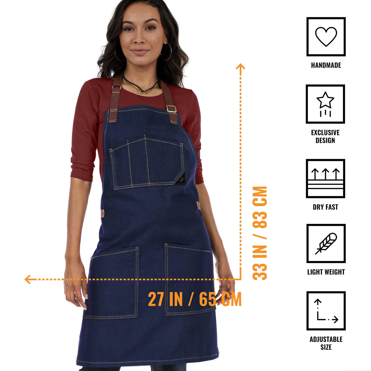 Chef Apron – Denim or Twill - Cotton Straps - Smart Pockets - Pro Chef, Cook, Barista, Bartender - Under NY Sky