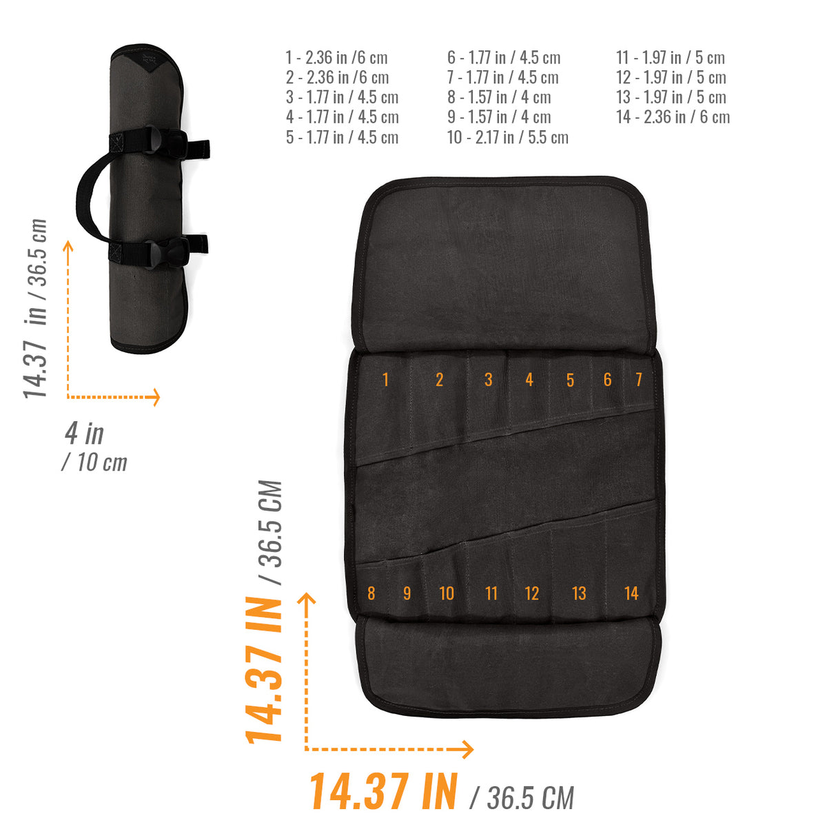 Tool Roll Organizer, Waxed Canvas, Heavy-Duty Wrench Bag, Hand Tool Pouch - Mechanics, Electricians - Under NY Sky