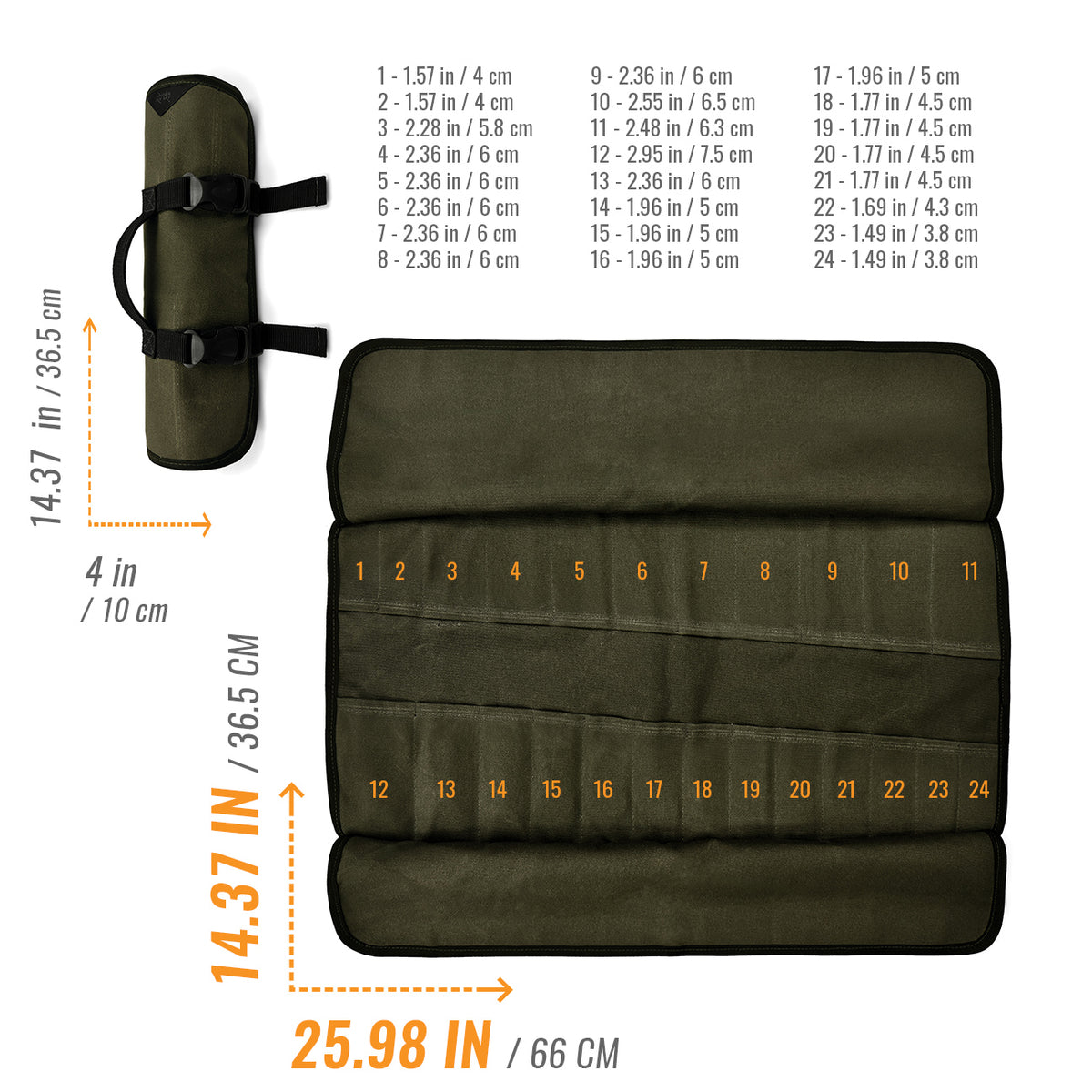 Tool Roll Organizer, Waxed Canvas, Heavy-Duty Wrench Bag, Hand Tool Pouch - Mechanics, Electricians - Under NY Sky