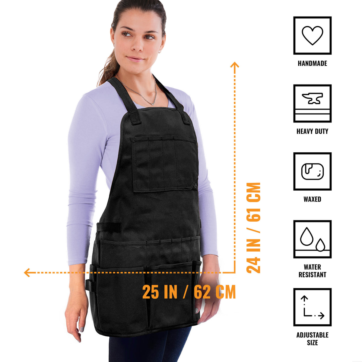 Tool Apron - 20 Pockets &amp; Slots, Cross-Back, Sturdy Waxed Canvas - Under NY Sky