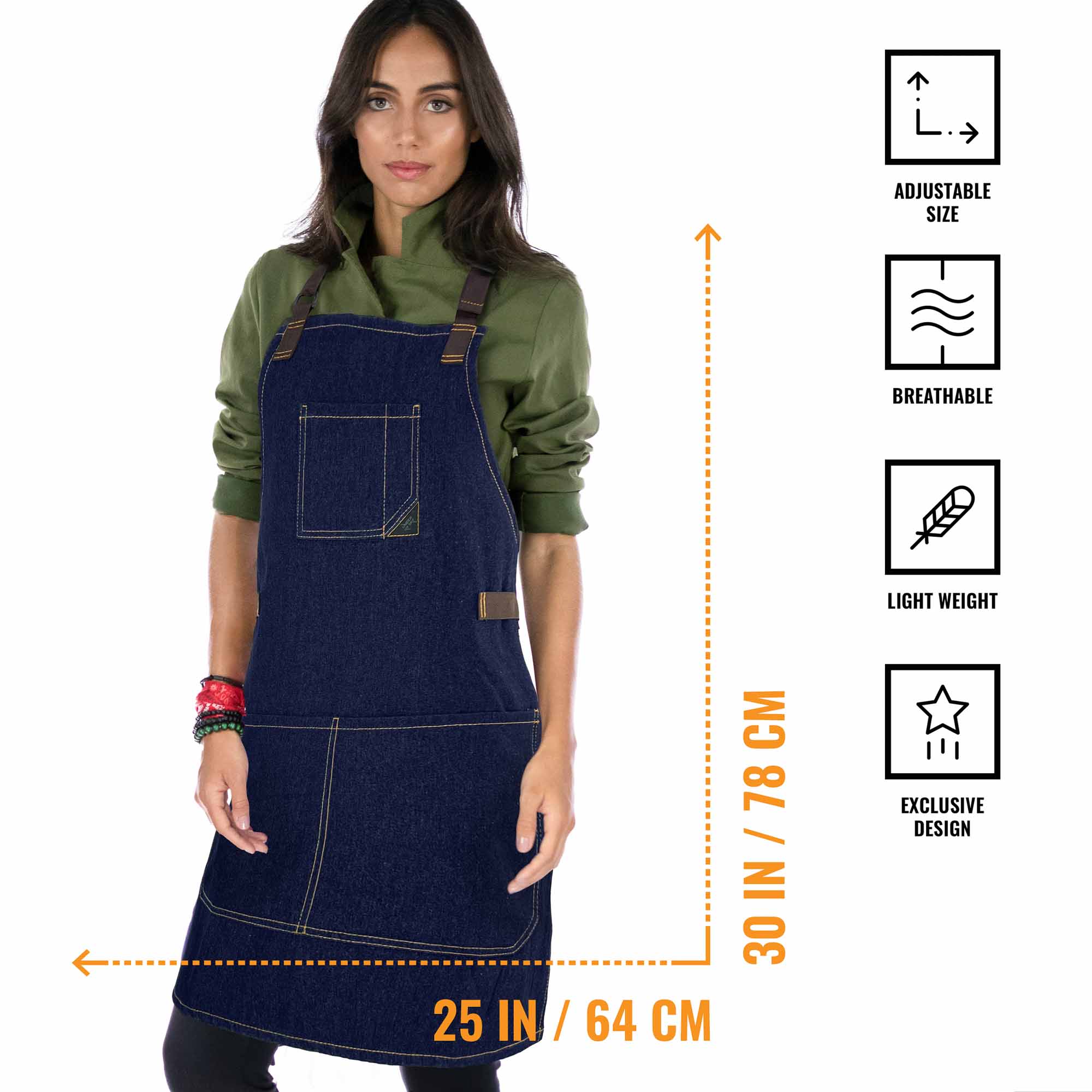 Pottery Apron, Full Split-Leg, Denim or Twill, Cross back, for Pottery -  Under NY Sky