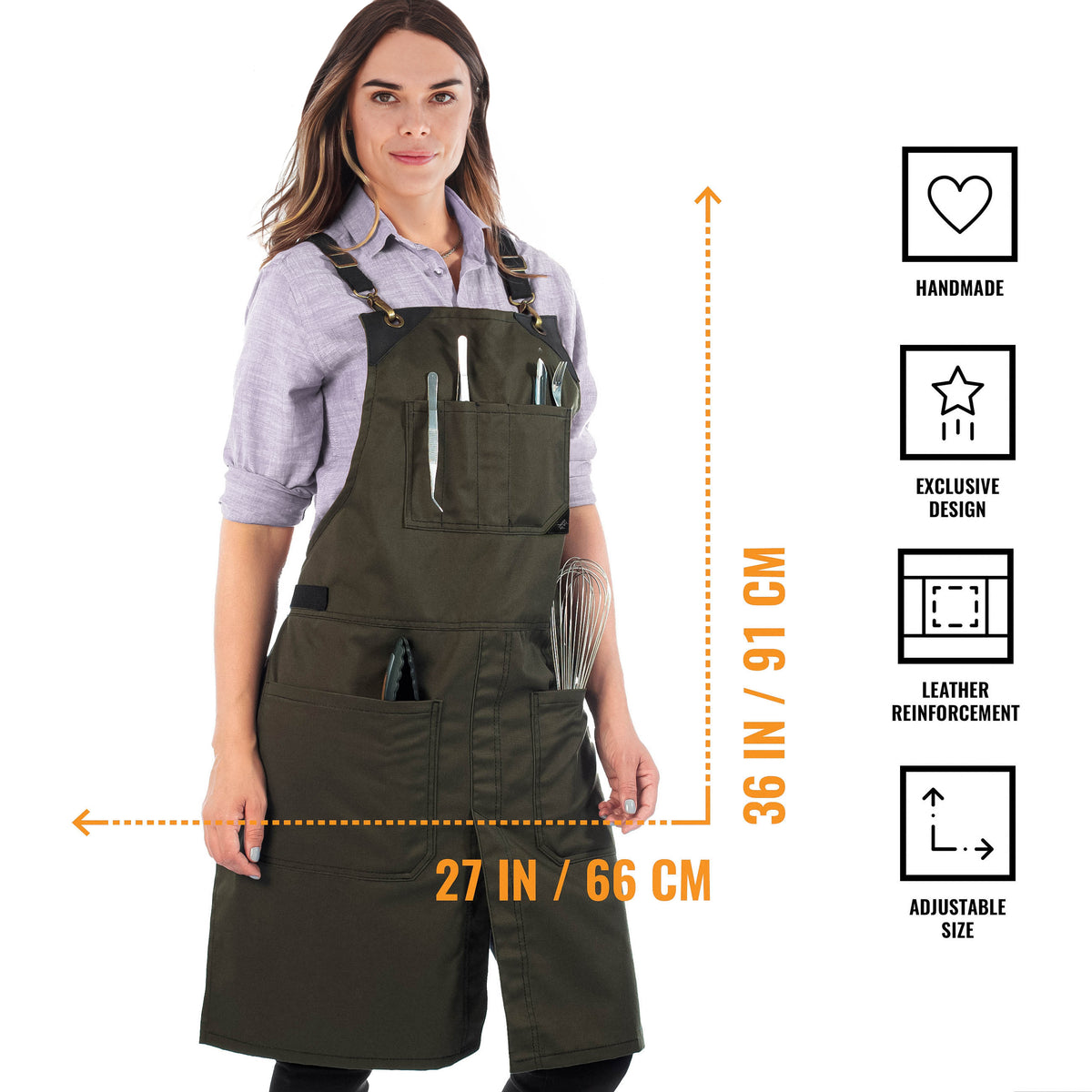 Chef Aprons - CrossBack, Leather Trim, Split - Chef, Bartender, BBQ, Shop, Barber, Salon - Under NY Sky