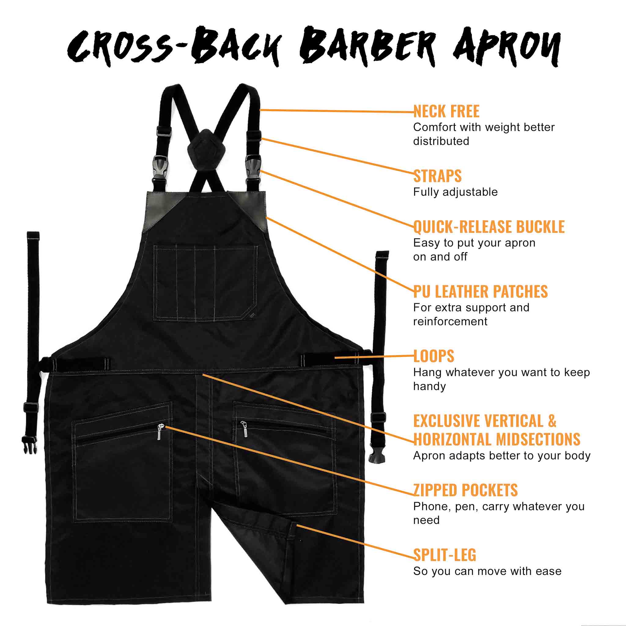 Barber Apron - Water & Chemical Proof, CrossBack, Zip Pocket