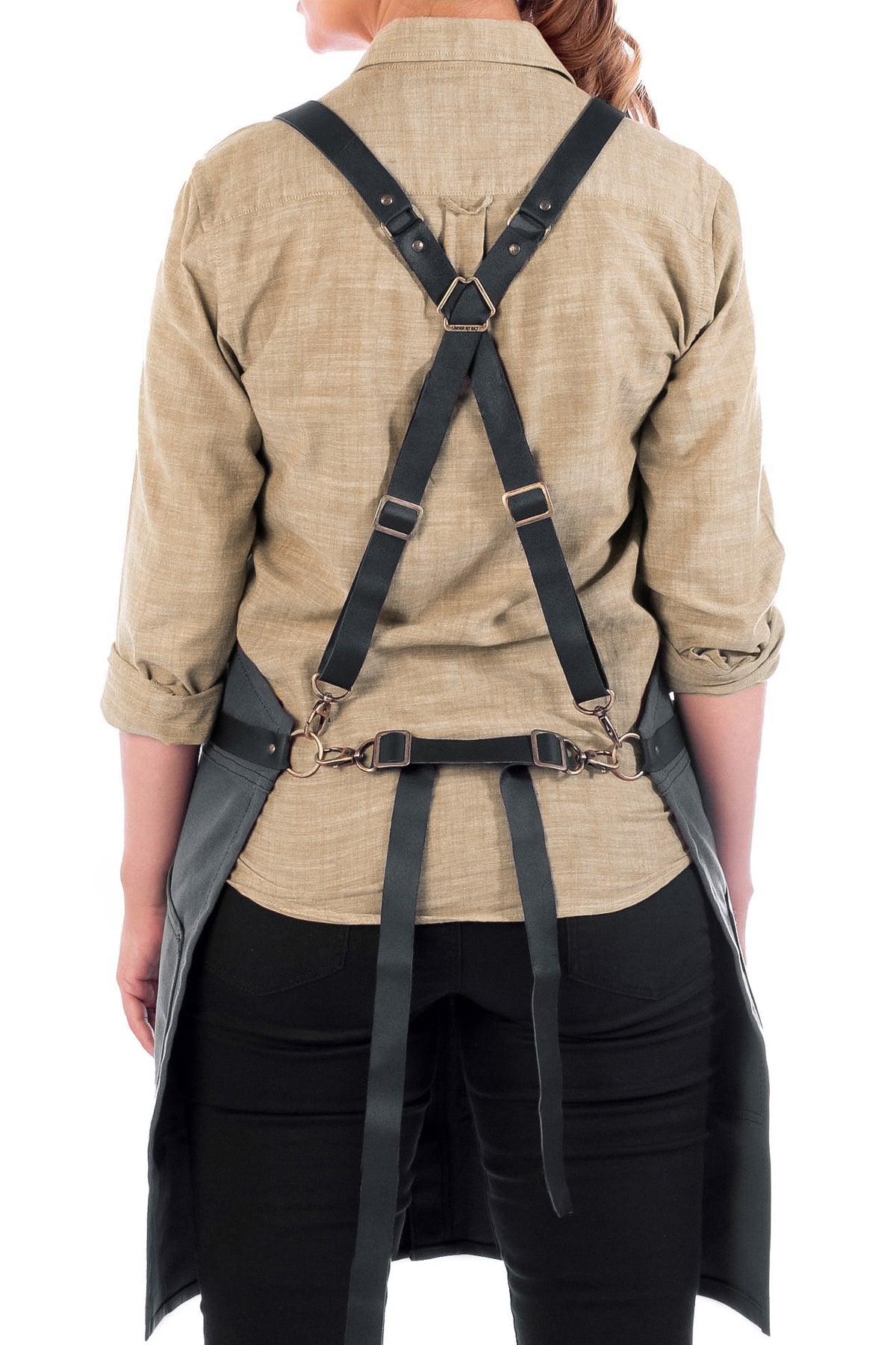 Leather Straps Apron - Denim or Waxed Canvas, CrossBack, Easy-Fastening - Carpenter, Shop, Work