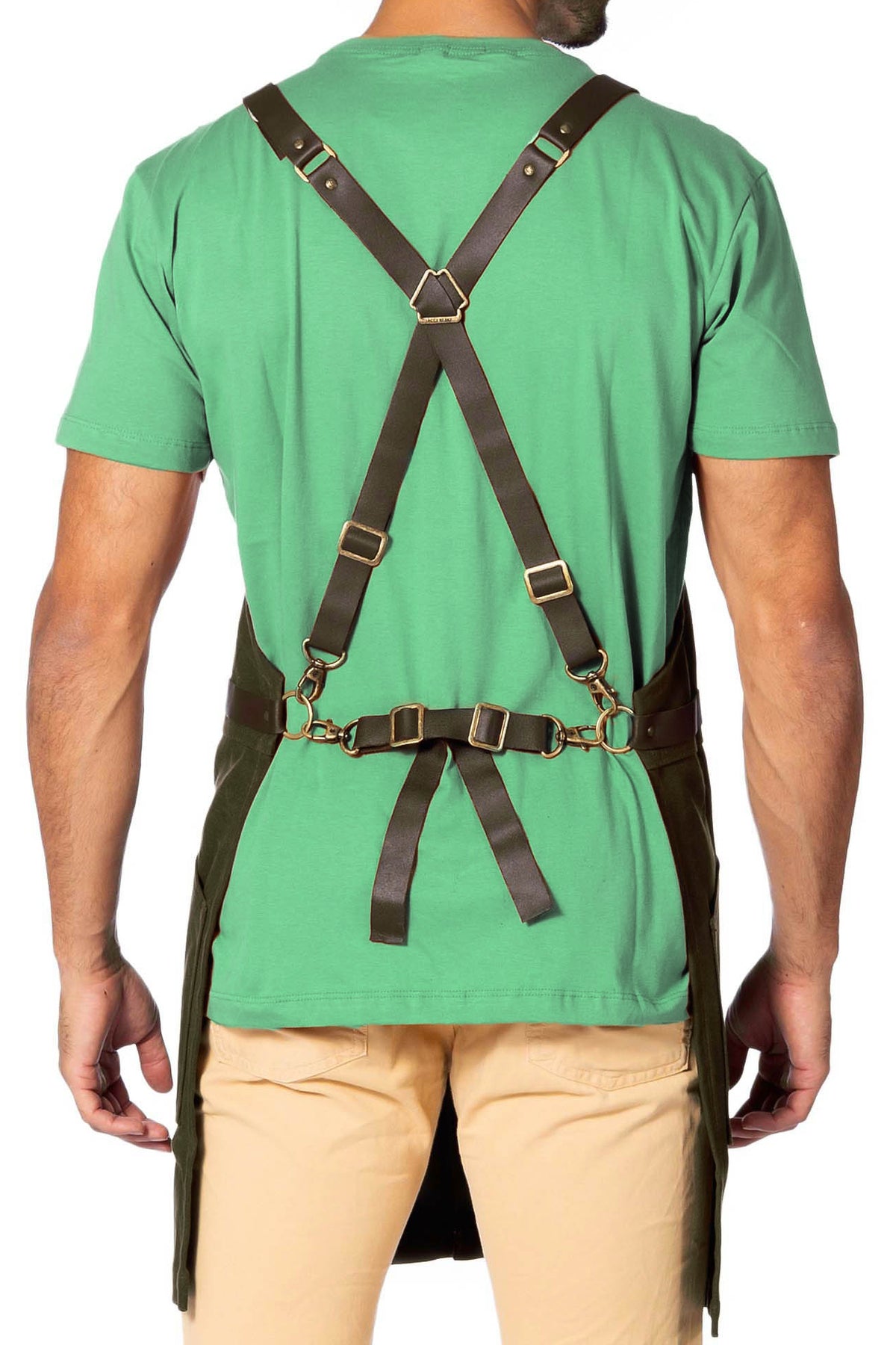 Leather Straps Apron - Denim or Waxed Canvas, CrossBack, Easy-Fastening - Carpenter, Shop, Work