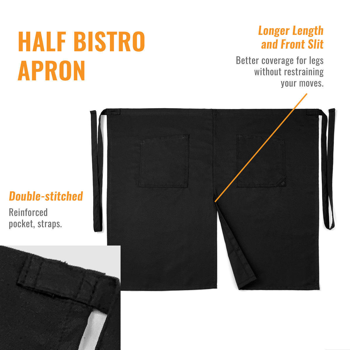 Half Bistro Apron - Long, Front Slit, 2 Pockets - Server, Waiter, Waitress, Chef, Restaurant, Gift - Under NY Sky