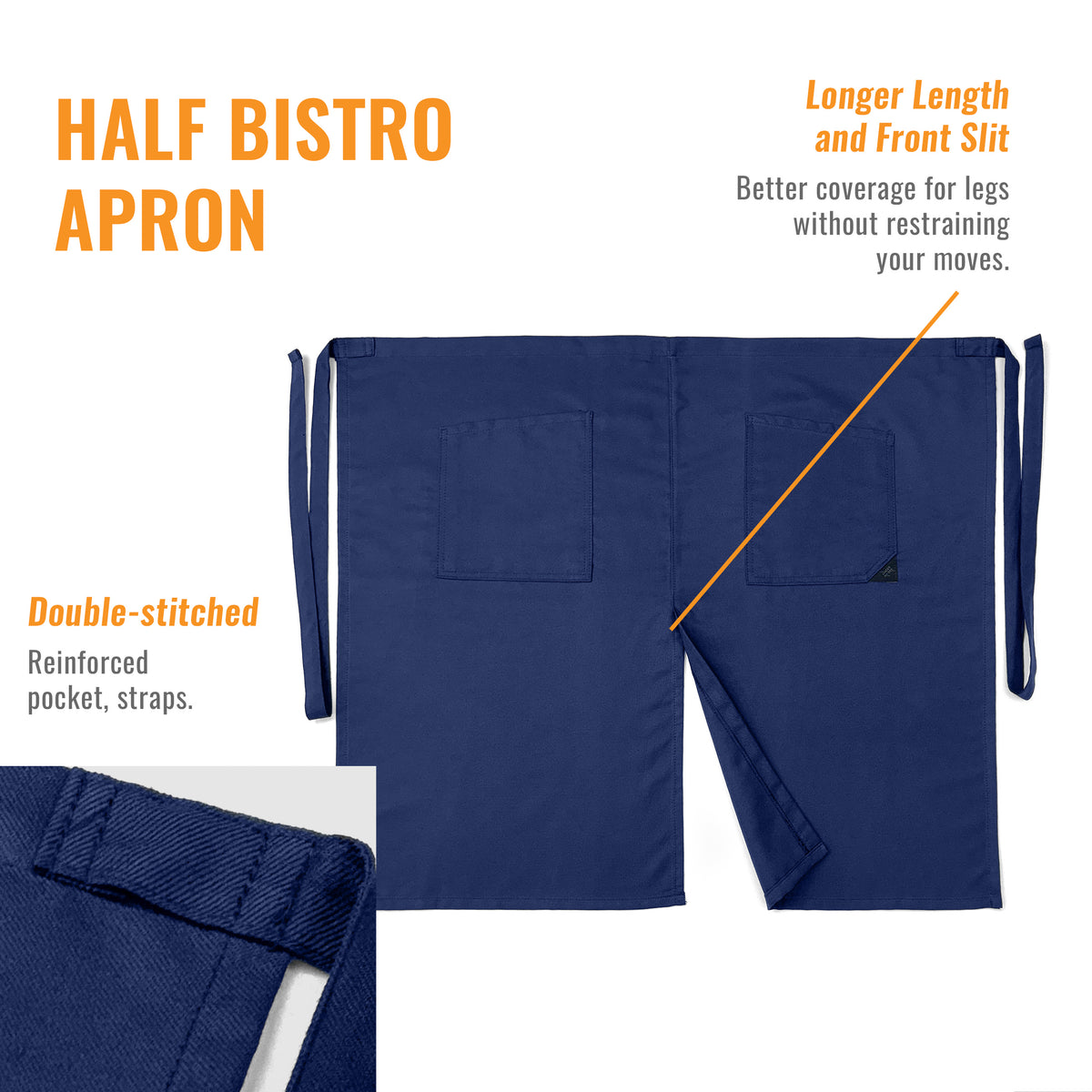 Half Bistro Apron - Long, Front Slit, 2 Pockets - Server, Waiter, Waitress, Chef, Restaurant, Gift - Under NY Sky