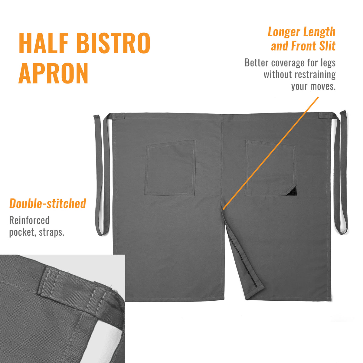 Half Bistro Apron - Long, Front Slit, 2 Pockets - Server, Waiter, Waitress, Chef, Restaurant, Gift - Under NY Sky