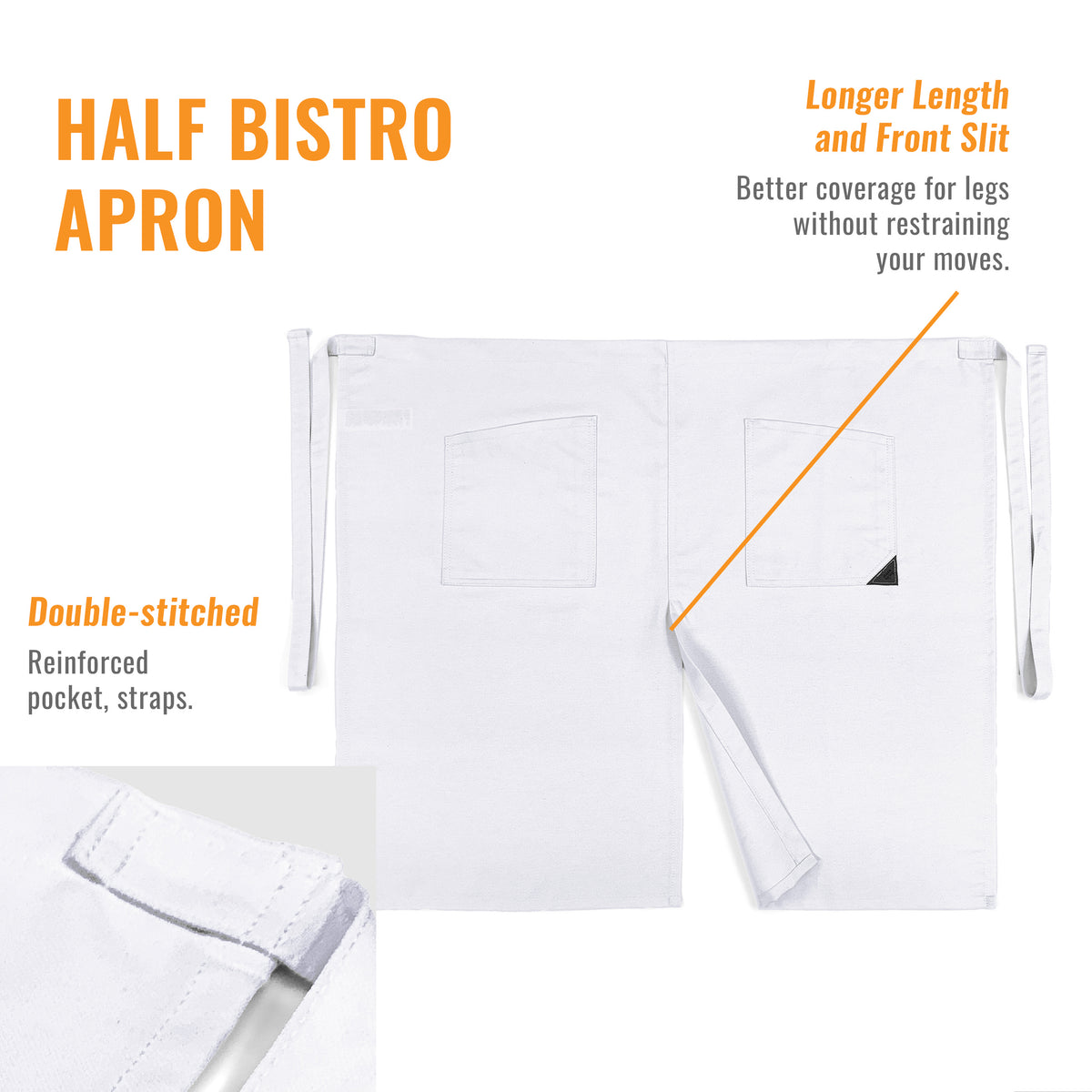 Half Bistro Apron - Long, Front Slit, 2 Pockets - Server, Waiter, Waitress, Chef, Restaurant, Gift - Under NY Sky