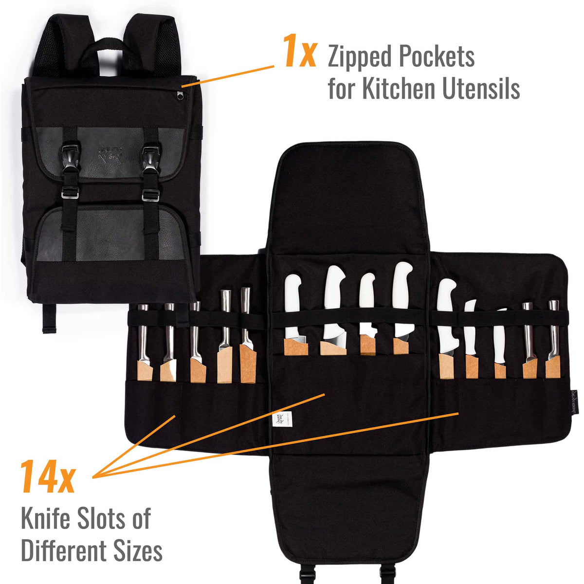 Knife Bag, 14 Knife Slots, Notebook Pocket, Expandable, Backpack -  Under NY Sky