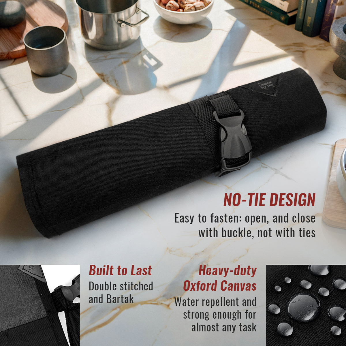 Knife Roll Case - 1 to 6 Slots - Oxford Canvas Pouch, Leather Reinforced - Portable for Cooking Tools, Utensils, Cutlery Knives -  Under NY Sky