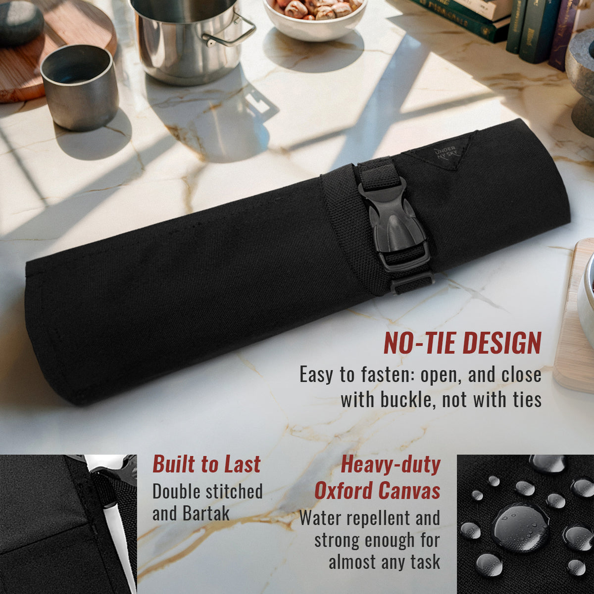 Knife Roll Case - 1 to 6 Slots - Oxford Canvas Pouch, Leather Reinforced - Portable for Cooking Tools, Utensils, Cutlery Knives -  Under NY Sky