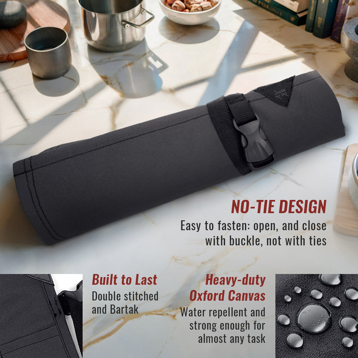 Knife Roll Case - 1 to 6 Slots - Oxford Canvas Pouch, Leather Reinforced - Portable for Cooking Tools, Utensils, Cutlery Knives -  Under NY Sky