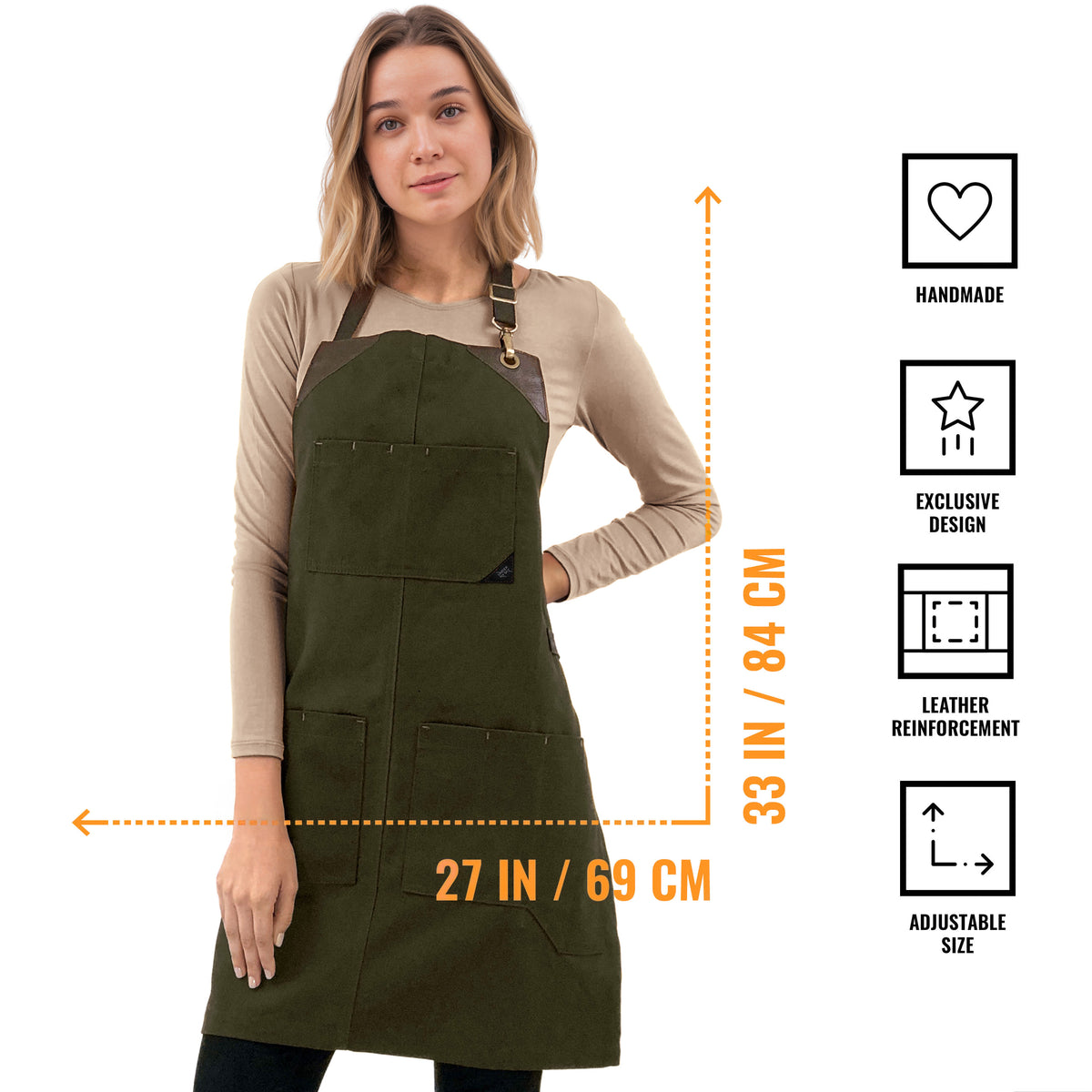 Utility Apron - Heavy-Duty Canvas, Folds into Knife Roll, Leather Trim - Chef, BBQ, Butcher - Under NY Sky 