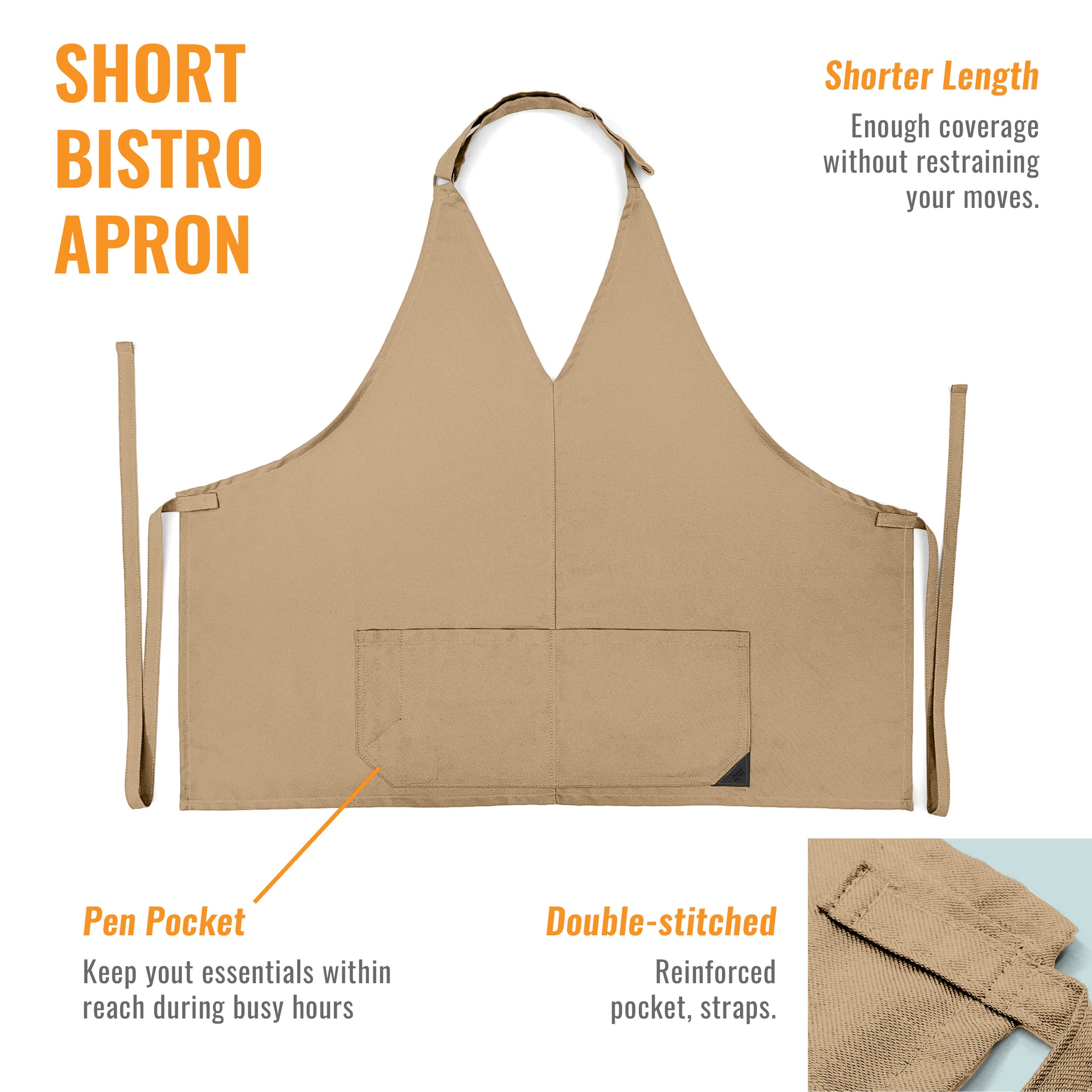 V Neck Short Apron - Tuxedo Style - Lightweight, 3 Pockets - Server ...