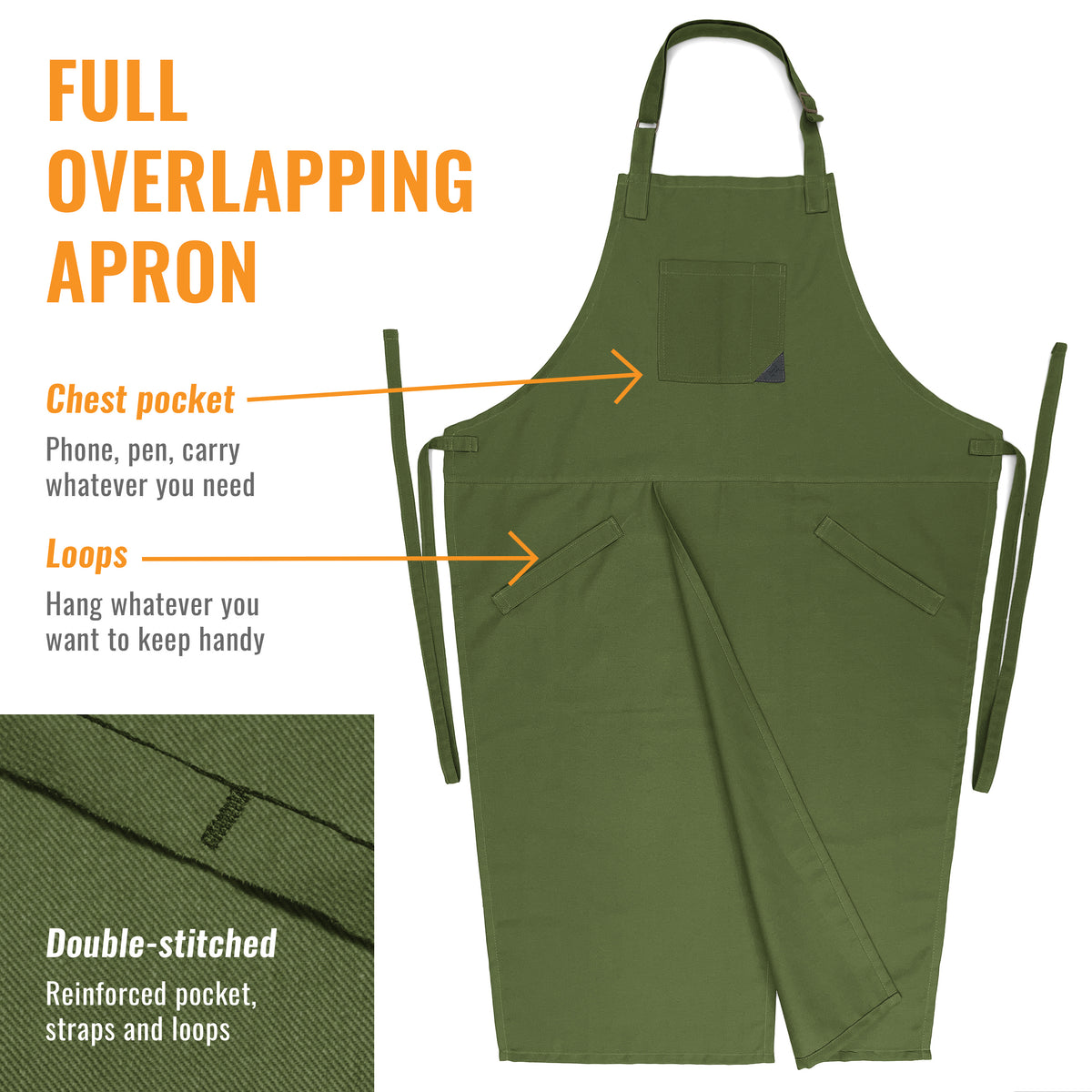Pottery Apron - Full Cover Split-Leg, Towel Loops - for Ceramic Wheel Throwing, DIY, Painting, Potters and Clay Artists