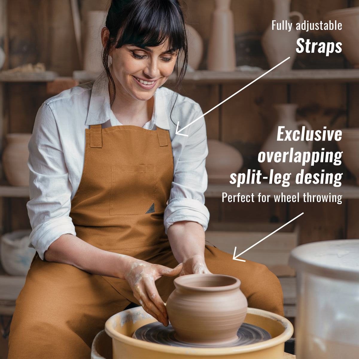 Pottery Apron - Full Cover Split-Leg, Towel Loops - for Ceramic Wheel Throwing, DIY, Painting, Potters and Clay Artists -  Under NY Sky