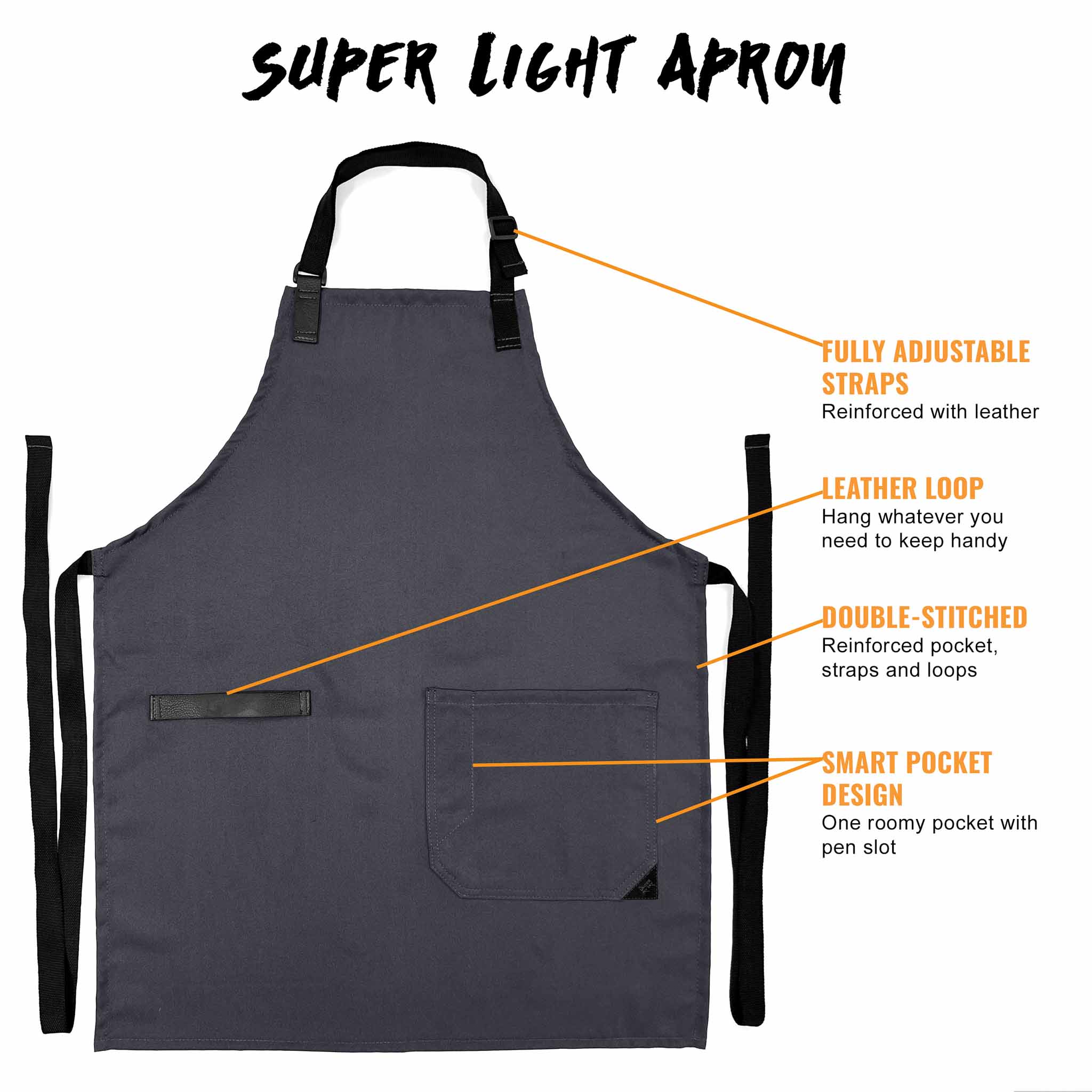 Pocket,　Shop　Leather　Apron　Cook,　Accents　NY　Towel　Loop,　Super　Sky　Light　Under