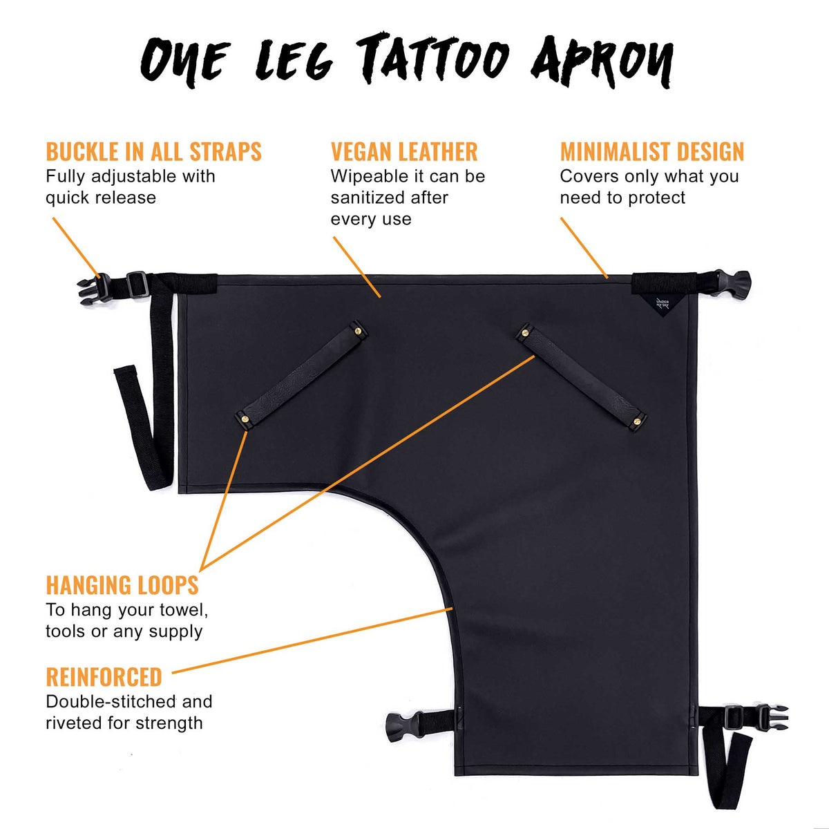 One Leg Tattoo Apron Details - Vegan Leather 