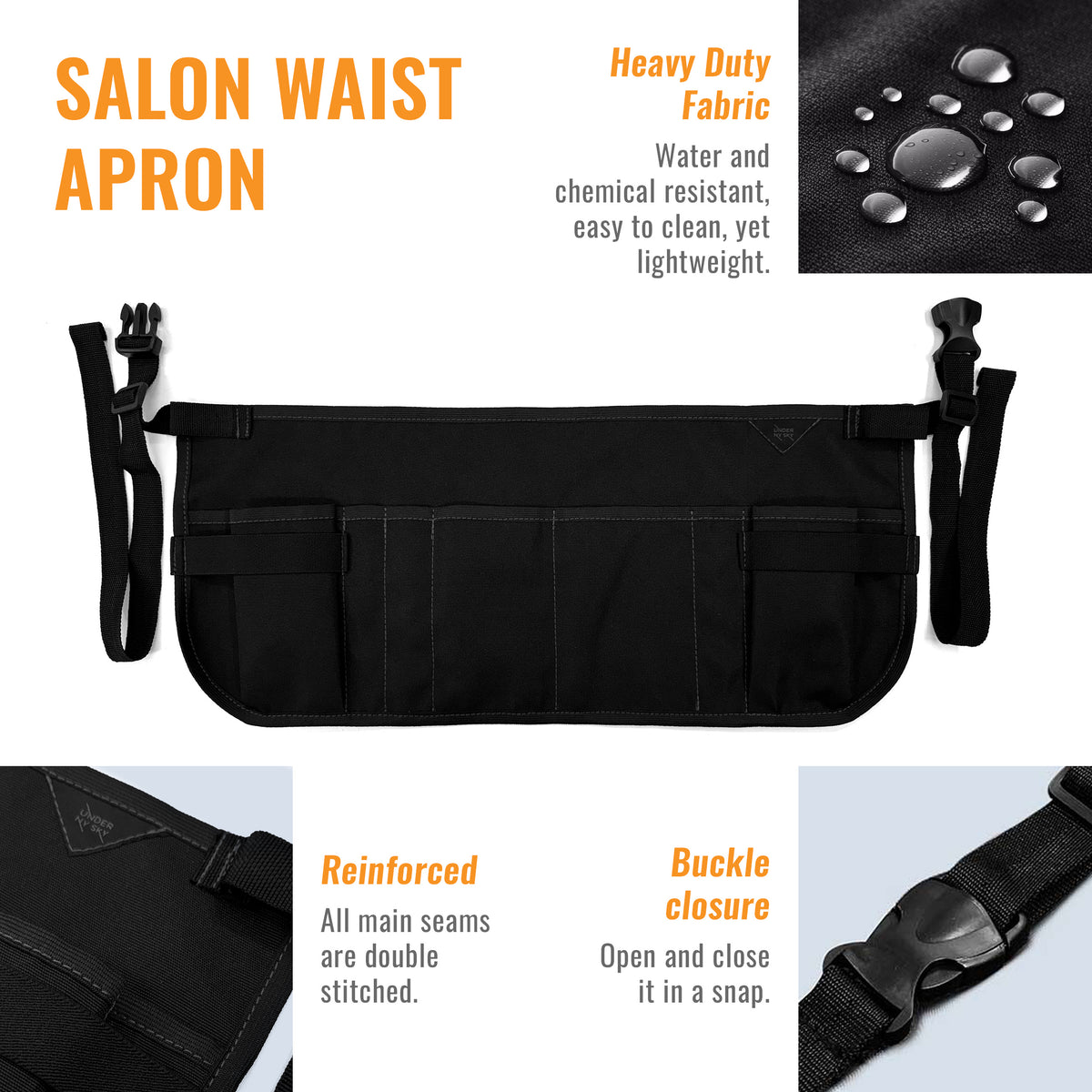 Salon Waist Apron - 9 Pockets - Hair Cut Holster, Tool Storage Pouch, Shears, Brush, Barber, Makeup -  Under NY Sky