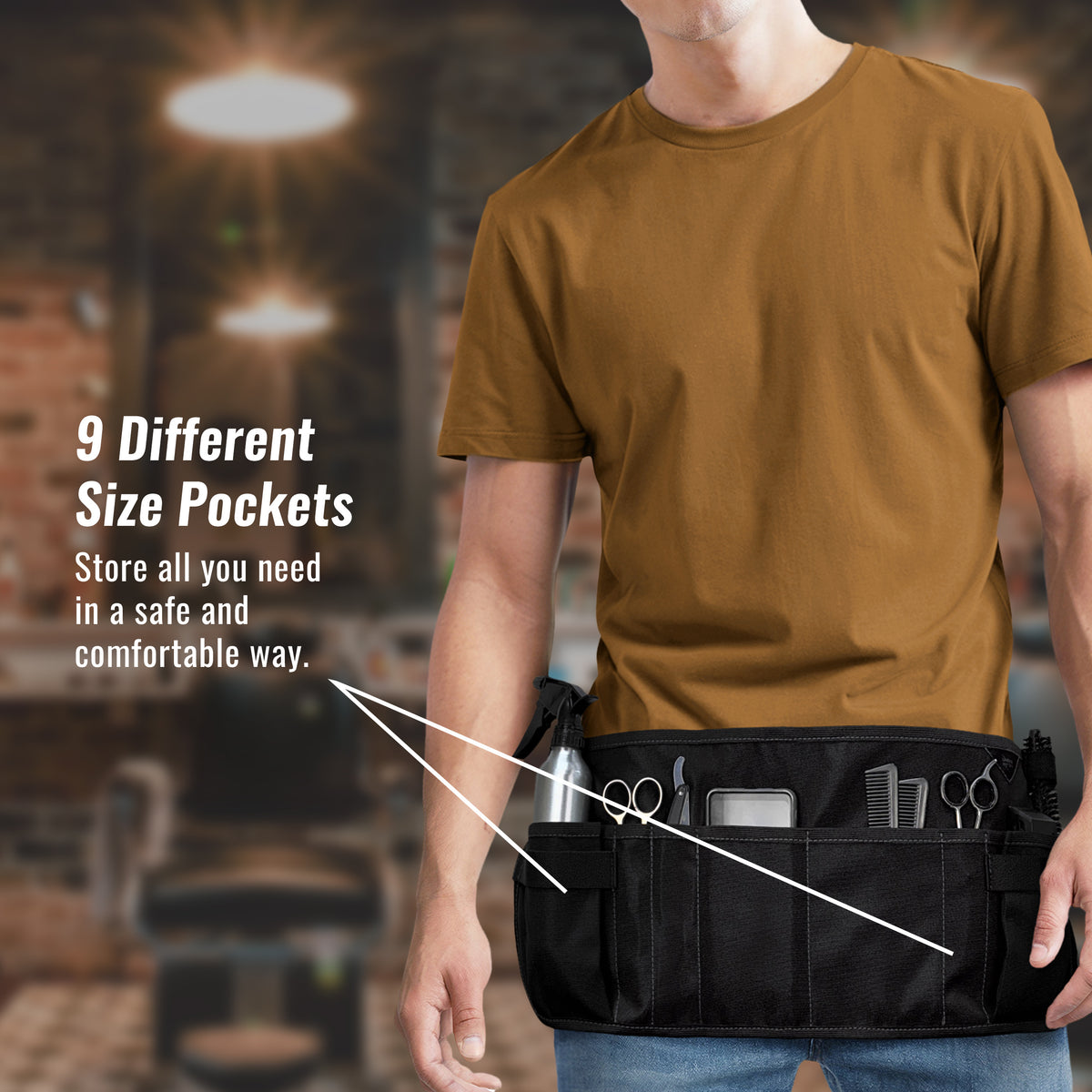 Salon Waist Apron - 9 Pockets - Hair Cut Holster, Tool Storage Pouch, Shears, Brush, Barber, Makeup -  Under NY Sky