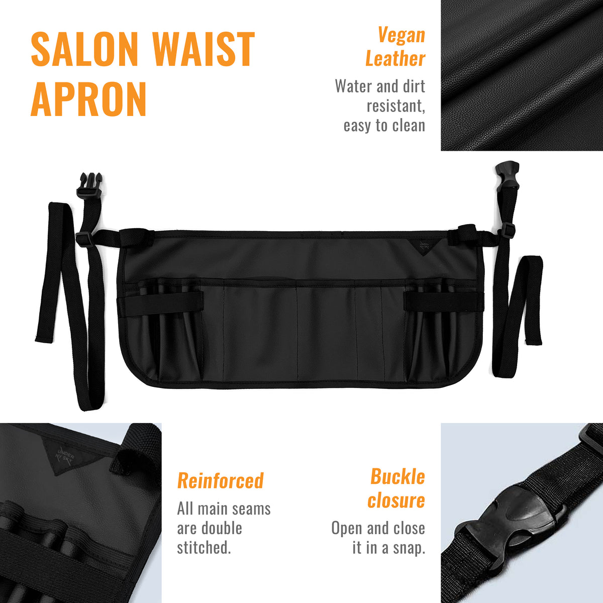 Salon Waist Apron - 9 Pockets - Hair Cut Holster, Tool Storage Pouch, Shears, Brush, Barber, Makeup -  Under NY Sky