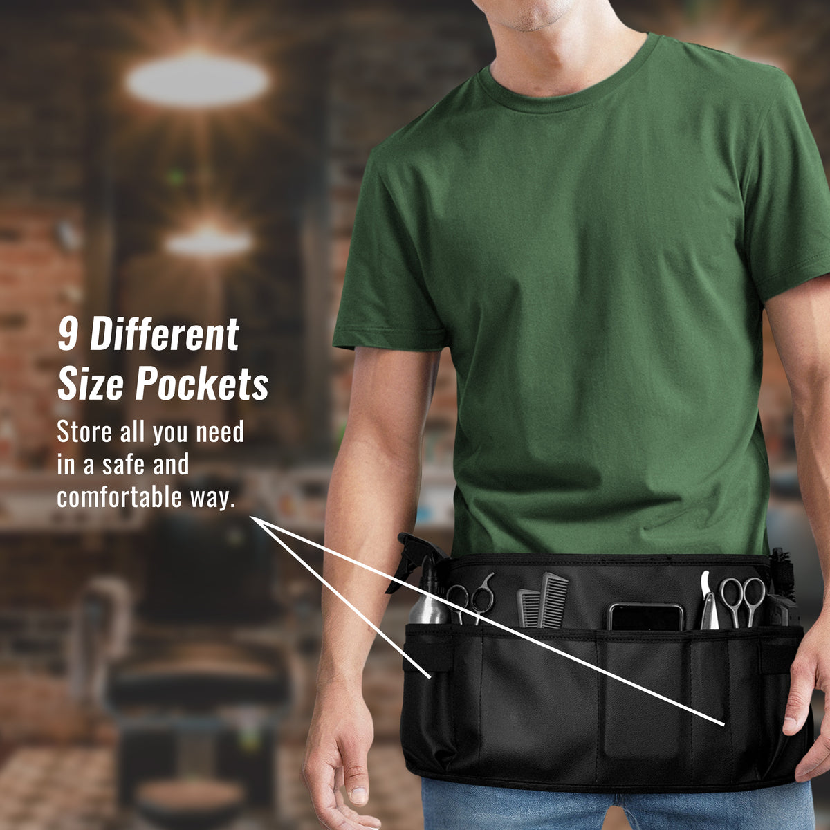 Salon Waist Apron - 9 Pockets - Hair Cut Holster, Tool Storage Pouch, Shears, Brush, Barber, Makeup -  Under NY Sky