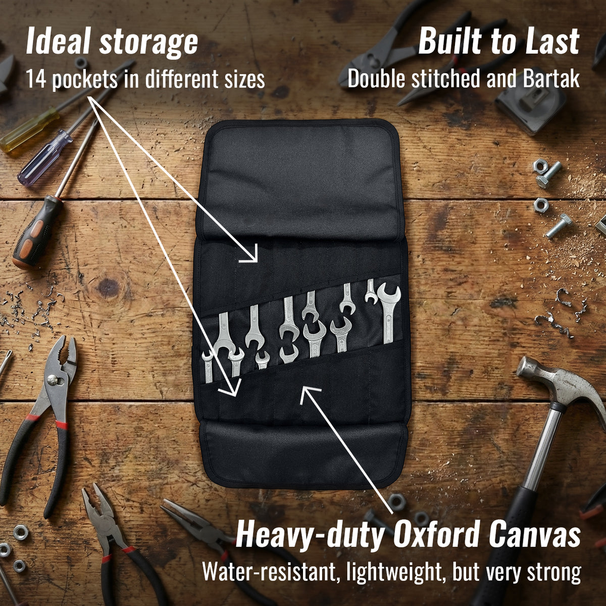 Tool Roll Organizer, Oxford Canvas, Heavy-Duty Wrench Bag, Hand Tool Pouch - Mechanics, Electricians - Under NY Sky