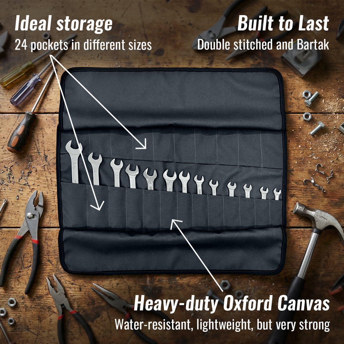 Tool Roll Organizer, Oxford Canvas, Heavy-Duty Wrench Bag, Hand Tool Pouch - Mechanics, Electricians - Under NY Sky