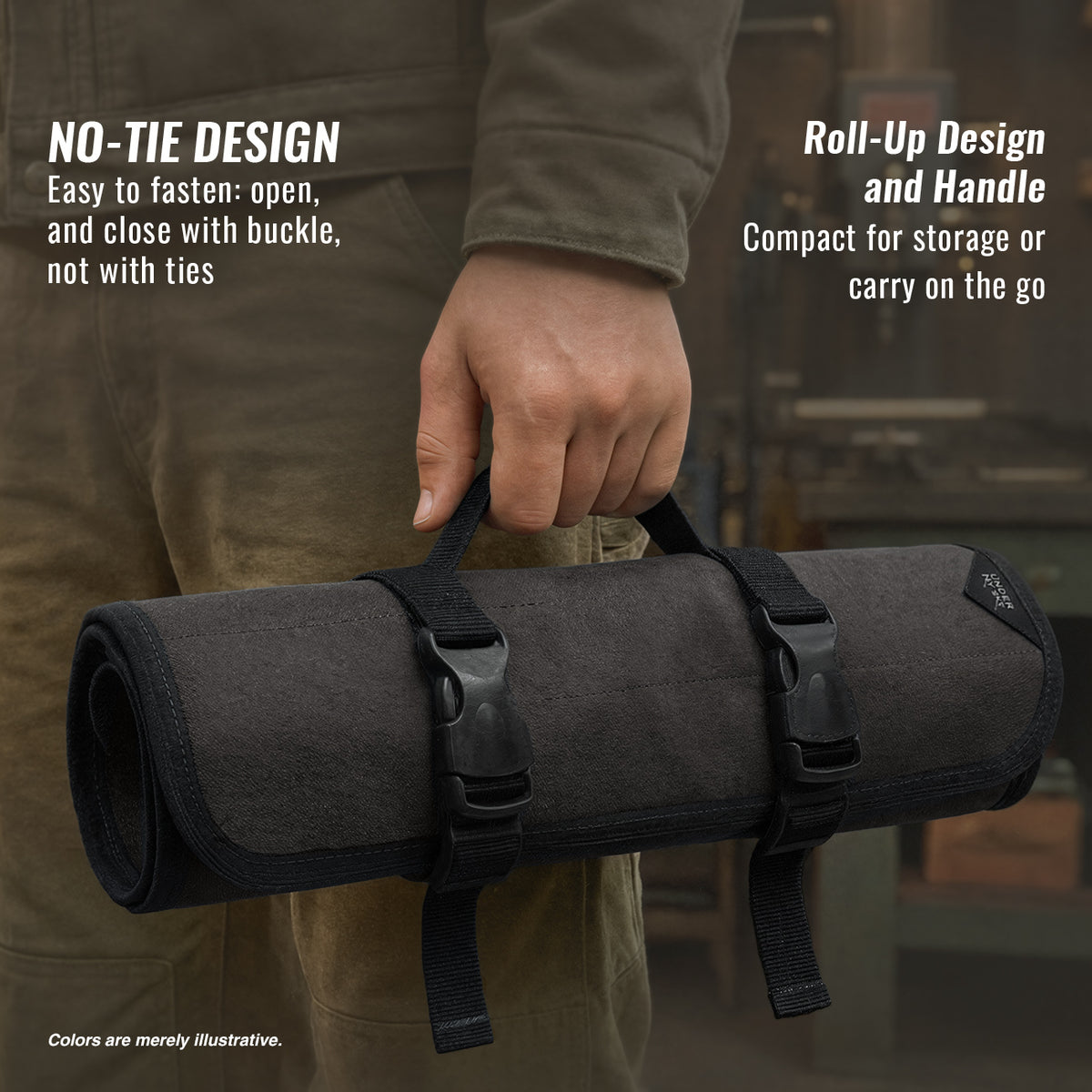 Tool Roll Organizer, Waxed Canvas, Heavy-Duty Wrench Bag, Hand Tool Pouch - Mechanics, Electricians - Under NY Sky