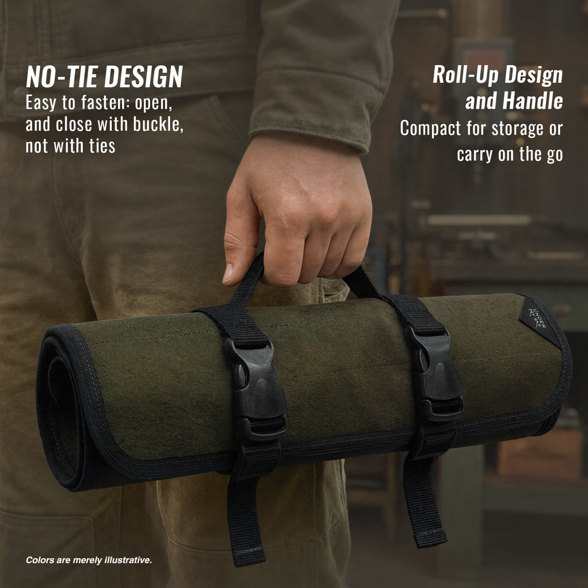 Tool Roll Organizer, Waxed Canvas, Heavy-Duty Wrench Bag, Hand Tool Pouch - Mechanics, Electricians - Under NY Sky