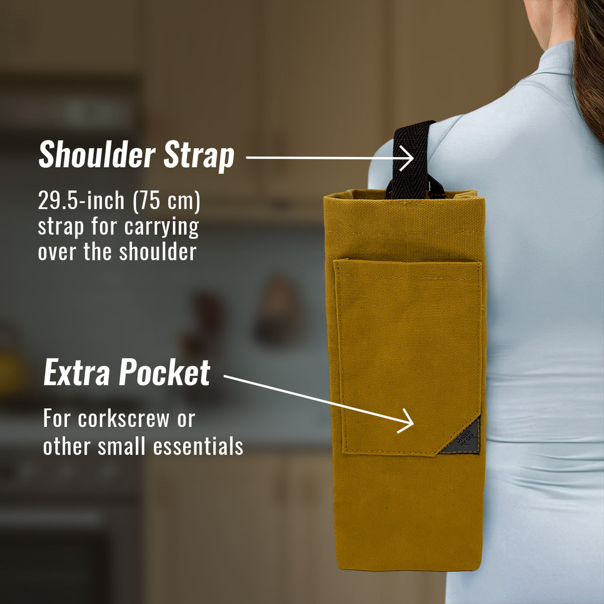 Wine Tote Bag, Portable Canvas Carrier w/ Shoulder Strap, Lightweight, Wine Gift for Travel &amp; Picnic -  Under NY Sky