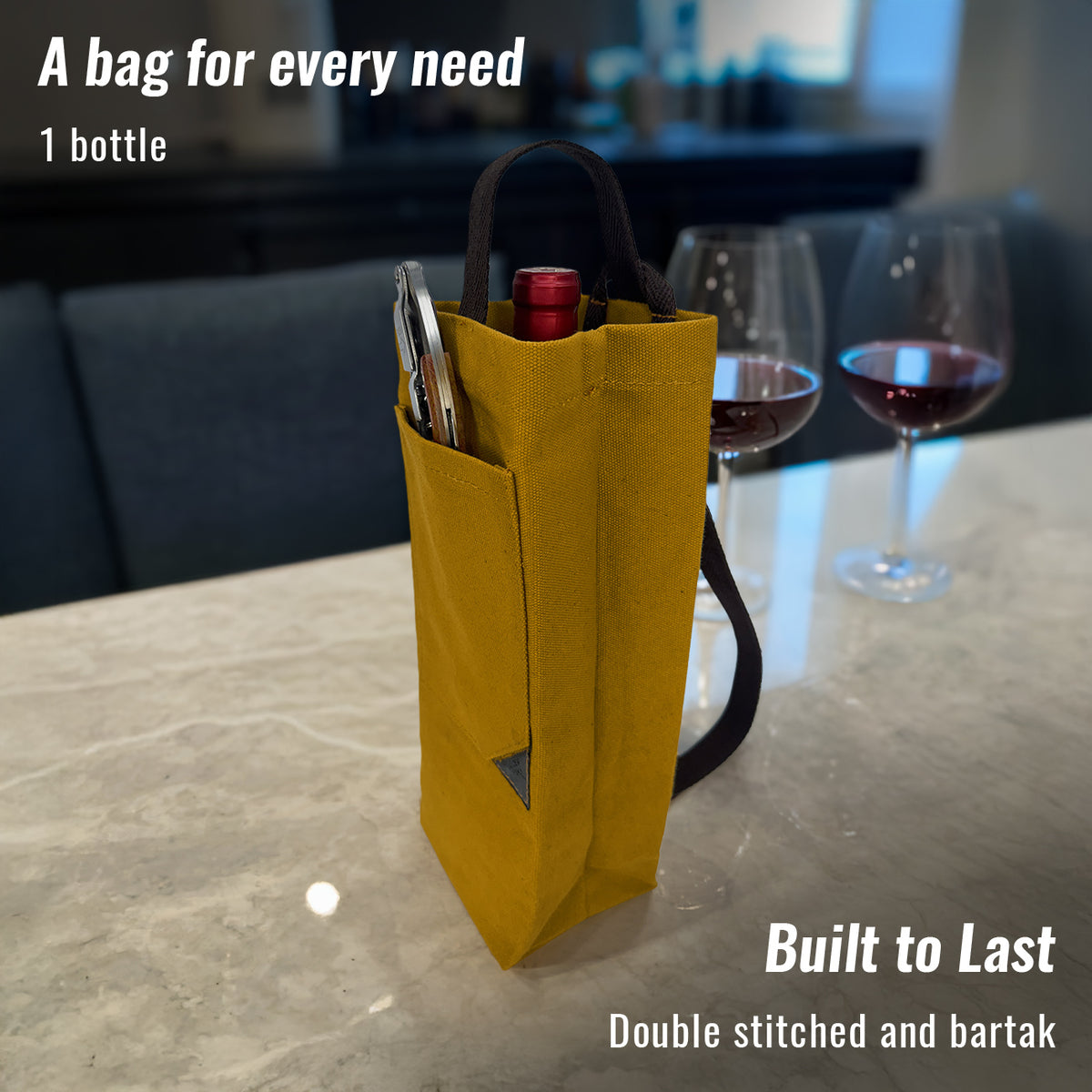 Wine Tote Bag, Portable Canvas Carrier w/ Shoulder Strap, Lightweight, Wine Gift for Travel &amp; Picnic -  Under NY Sky