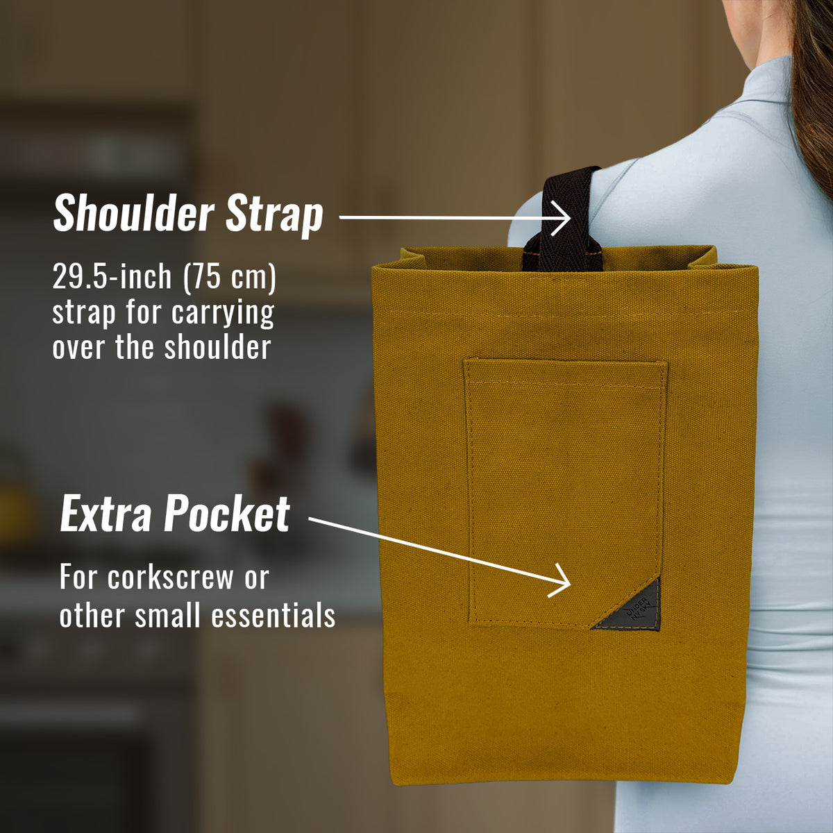 Wine Tote Bag, Portable Canvas Carrier w/ Shoulder Strap, Lightweight, Wine Gift for Travel &amp; Picnic -  Under NY Sky