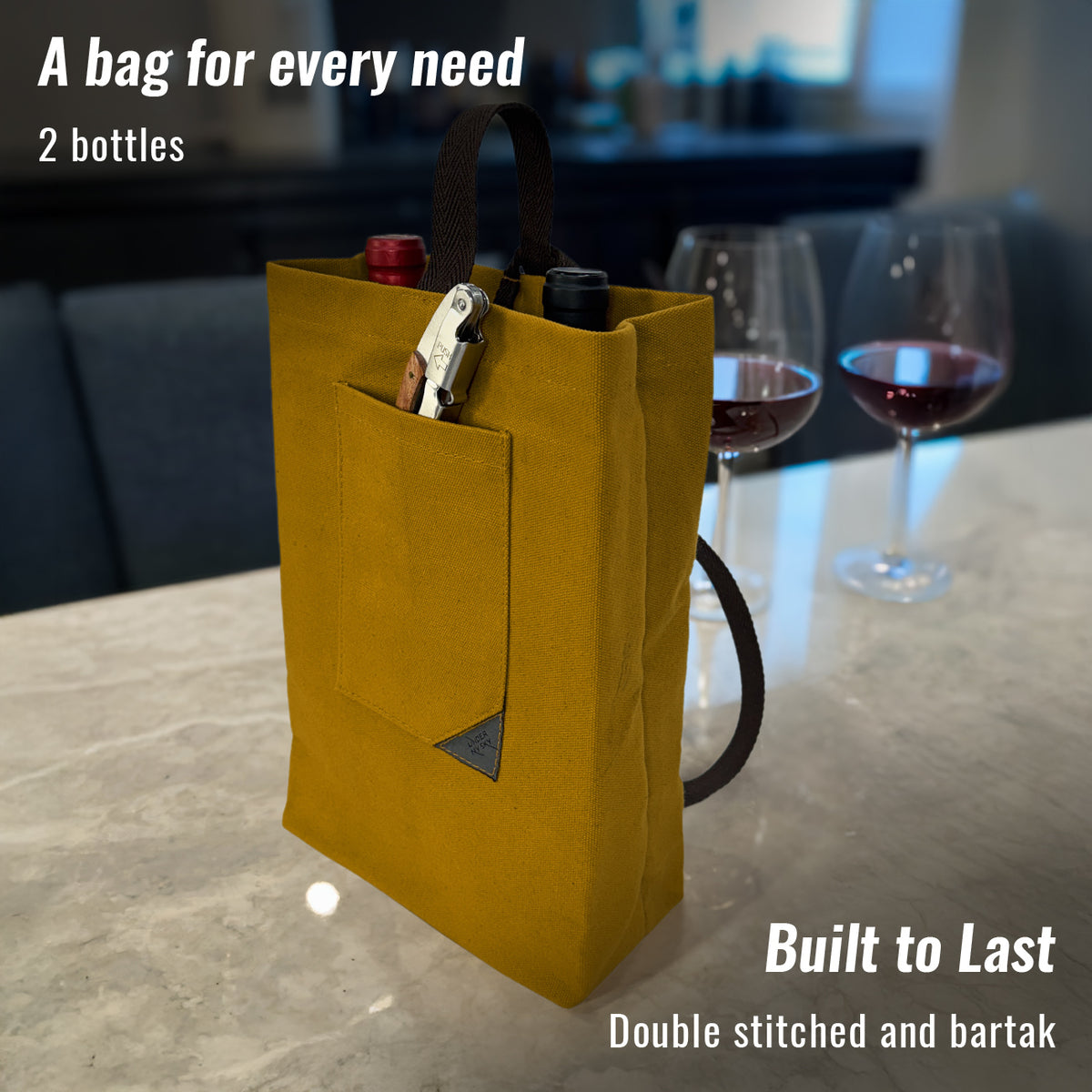 Wine Tote Bag, Portable Canvas Carrier w/ Shoulder Strap, Lightweight, Wine Gift for Travel &amp; Picnic -  Under NY Sky